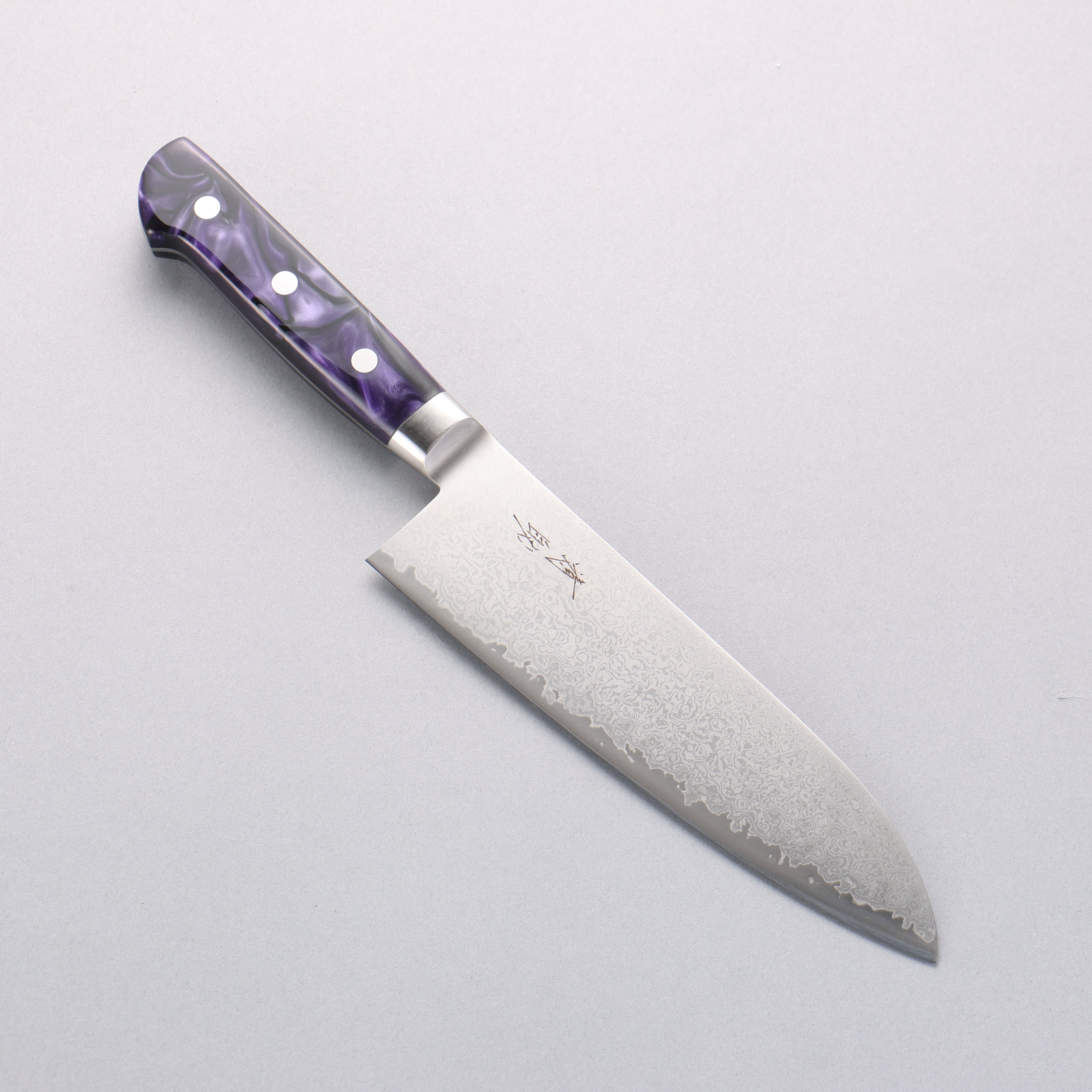 Seisuke VG5 Damascus Santoku 175mm Purple Marbled Resin Handle - Japanny - Best Japanese Knife