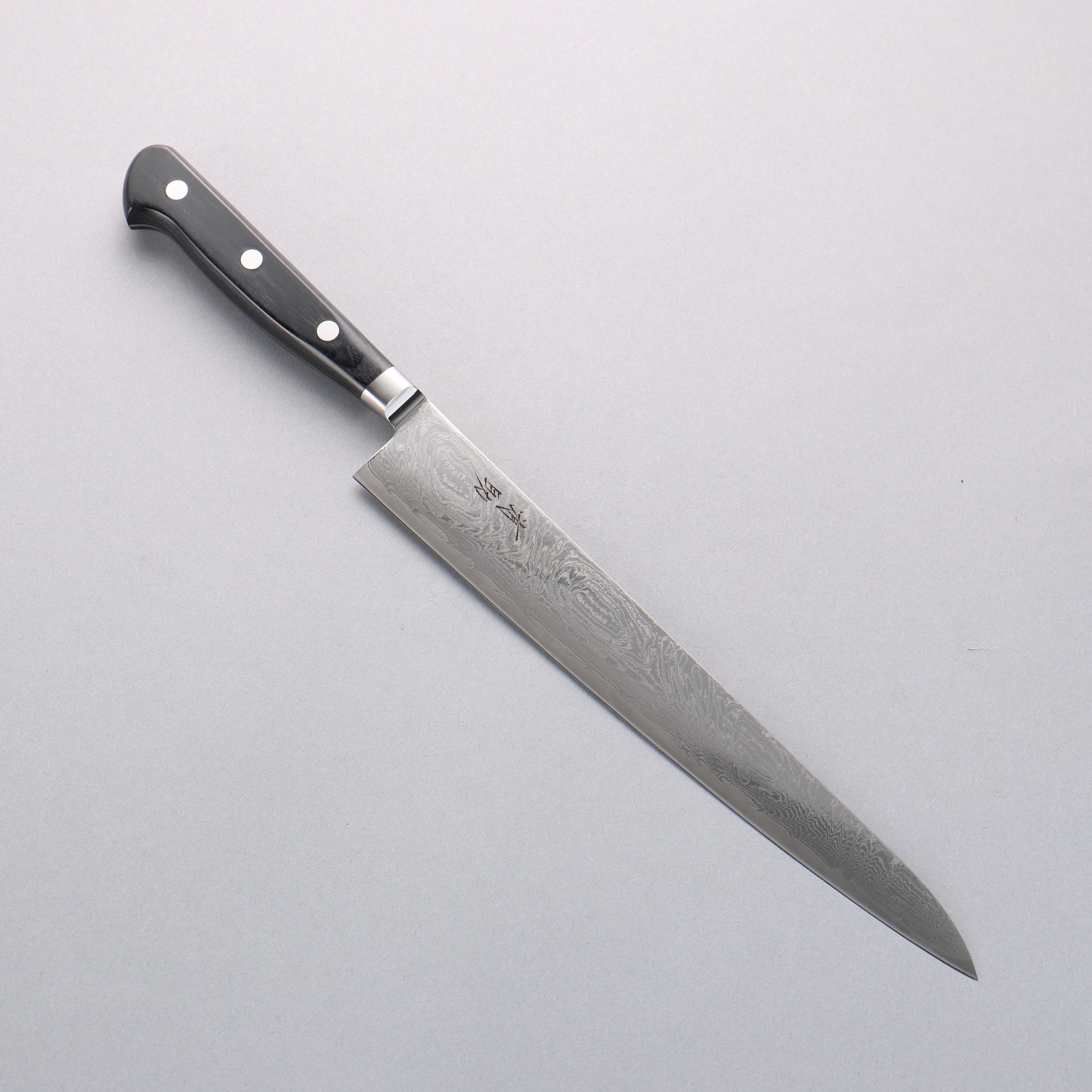 Seisuke Nami AUS10 Mirrored Finish Damascus Sujihiki 240mm Black Pakka wood Handle - Japanny - Best Japanese Knife