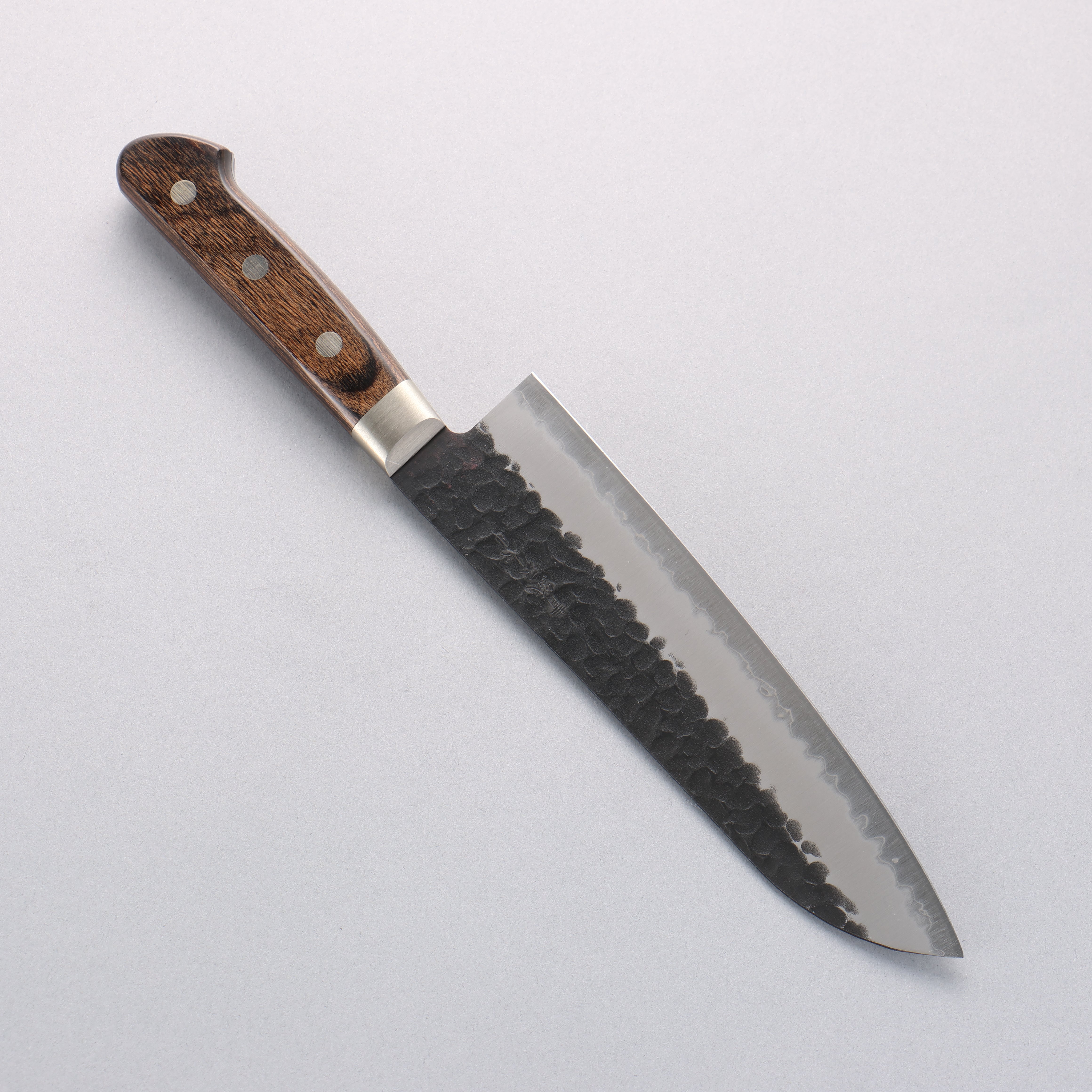 Seisuke Blue Super Hammered Black Finished Santoku 180mm Brown Pakka wood Handle - Japanny - Best Japanese Knife