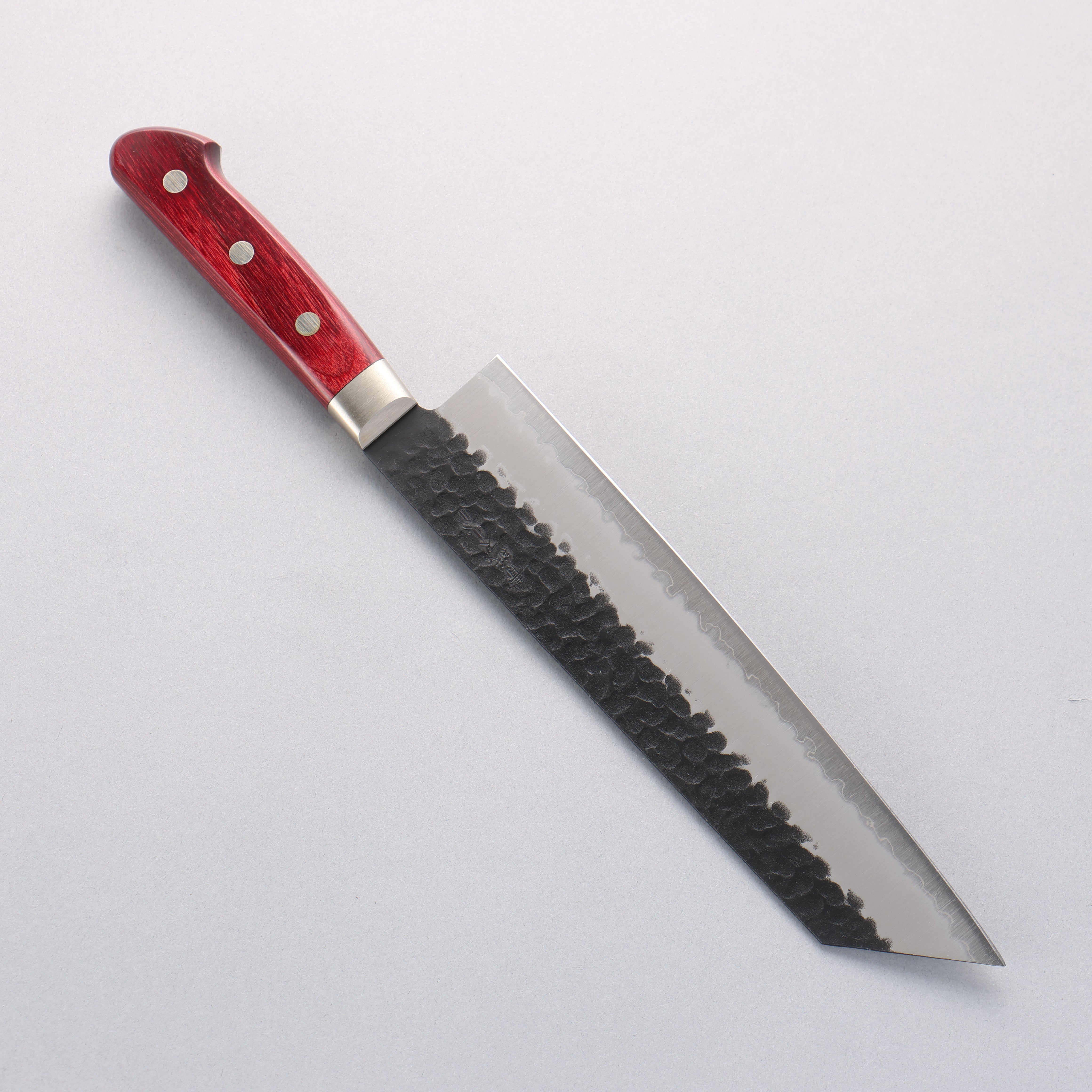 Seisuke Blue Super Hammered Kurouchi Kiritsuke Gyuto 210mm Red Pakka wood Handle - Japanny - Best Japanese Knife