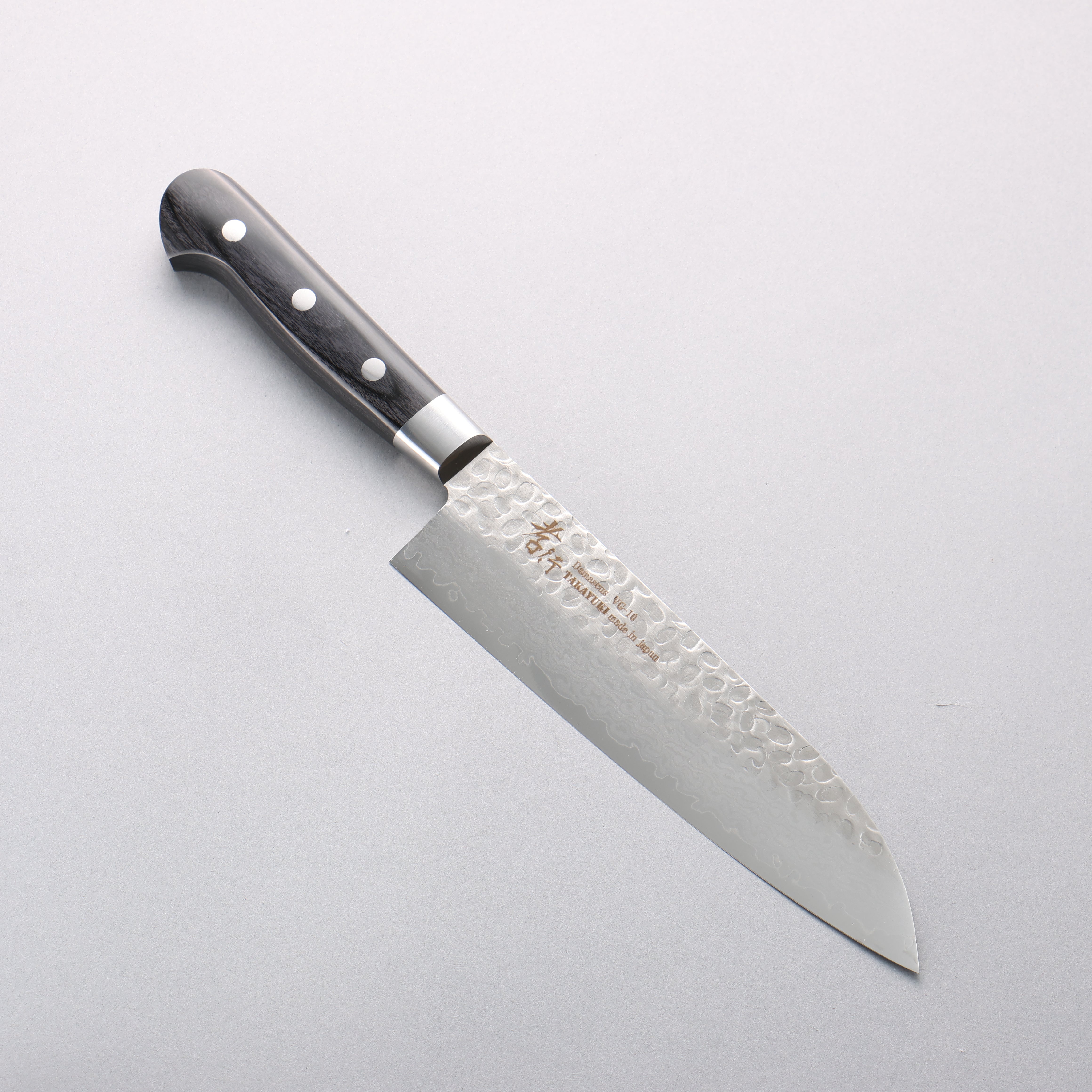 Sakai Takayuki VG10 Hammered Damascus 17 Layer Santoku 180mm Black Pakka wood Handle - Japanny - Best Japanese Knife
