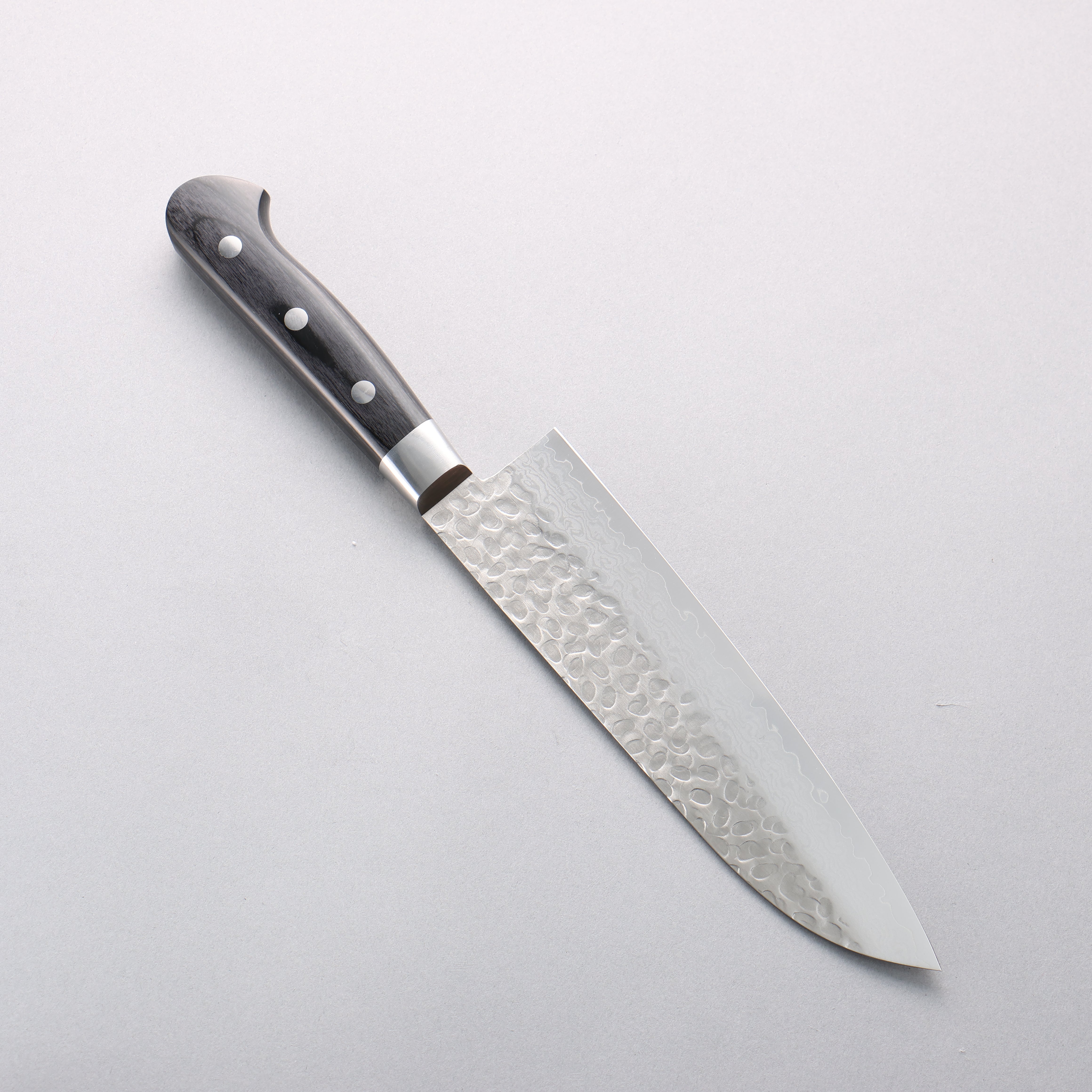 Sakai Takayuki VG10 Hammered Damascus 17 Layer Santoku 180mm Black Pakka wood Handle - Japanny - Best Japanese Knife