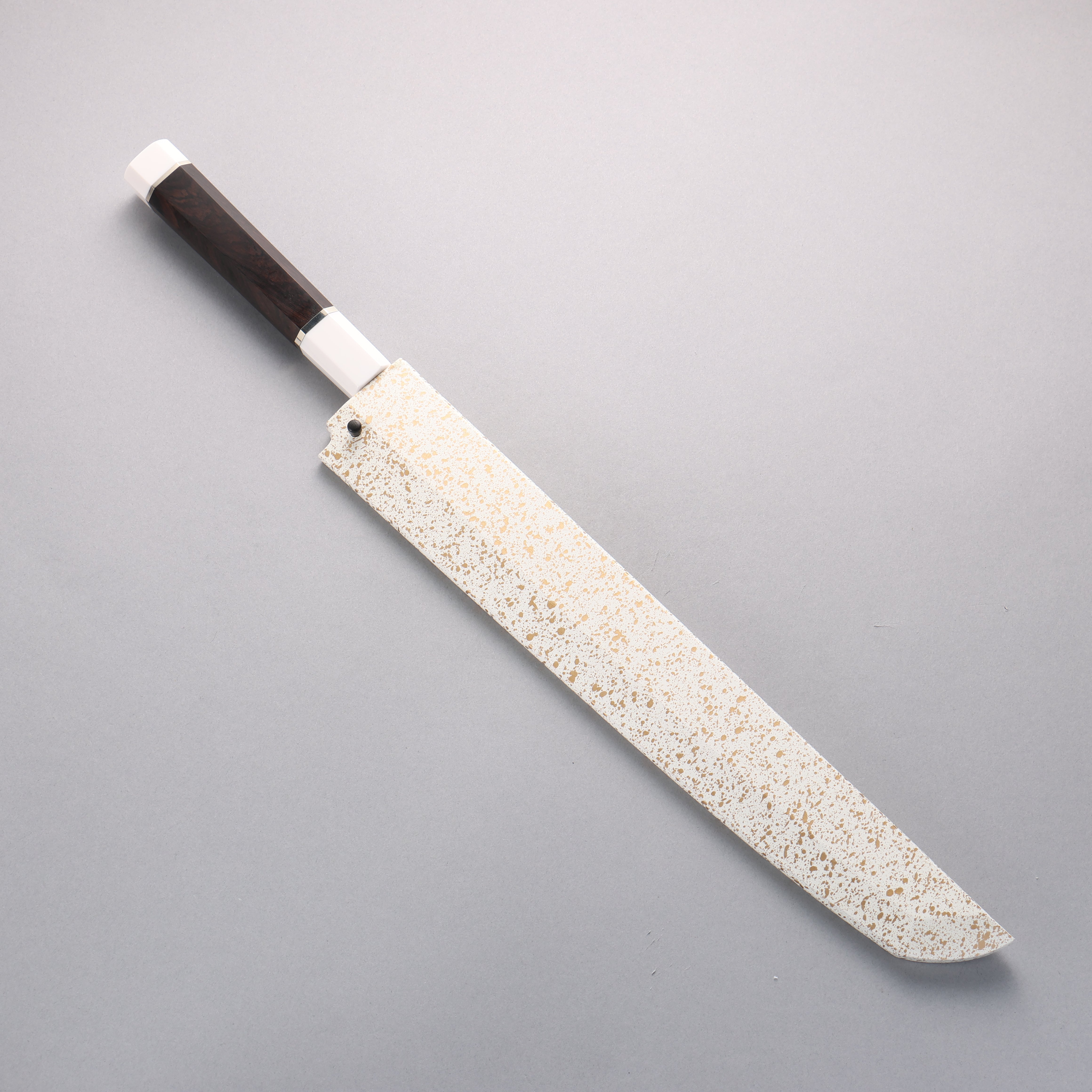 Sakai Takayuki Kageuchi Water Quenching Honyaki White Steel No.2 Mirrored Finish Sakimaru Yanagiba 300mm Ebony with Double Water Buffalo Ring Handle with Sheath - Japanny - Best Japanese Knife