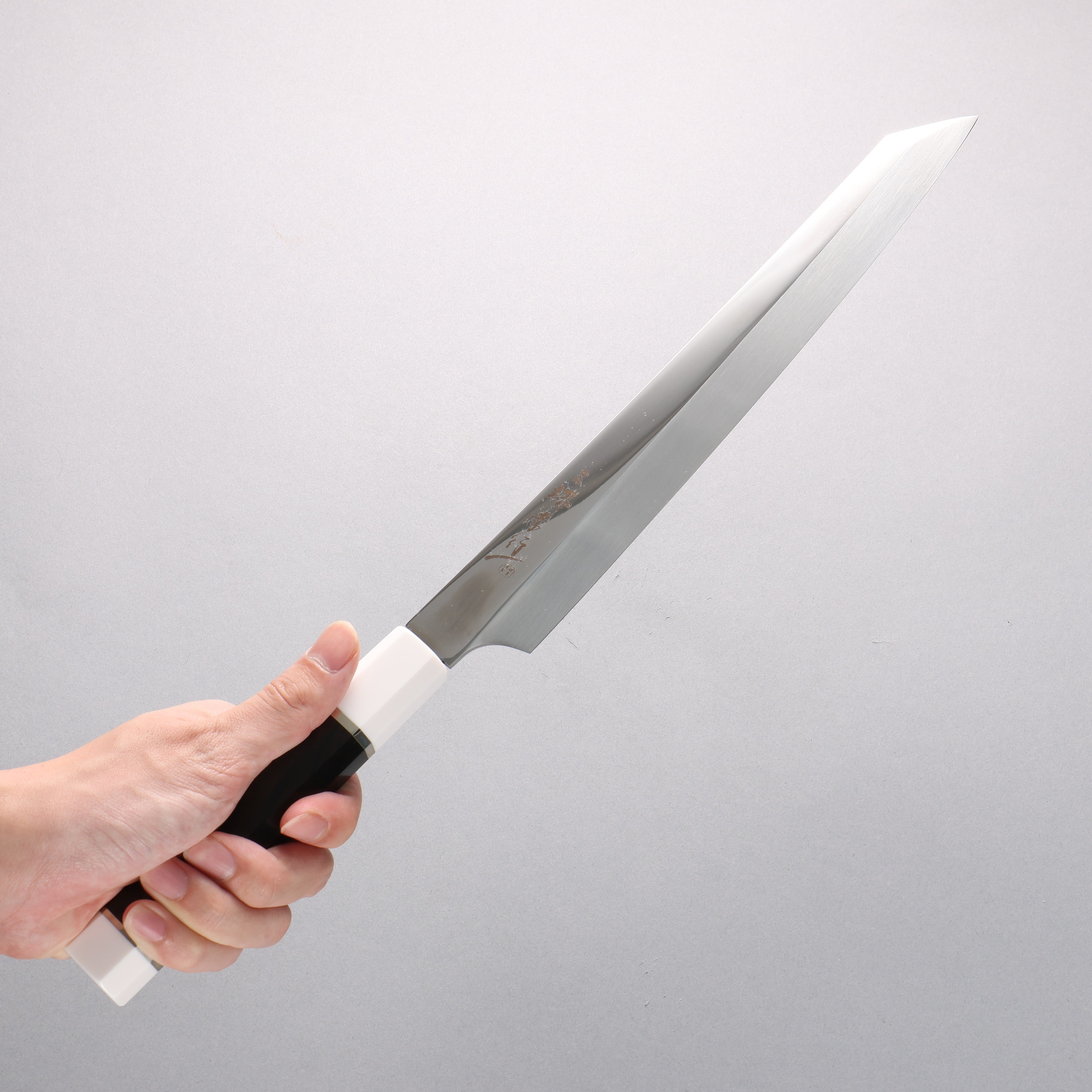 Sakai Takayuki Ginryu Honyaki Swedish Steel Mirrored Finish Kengata Yanagiba 270mm Ebony Wood Handle with Sheath - Japanny - Best Japanese Knife