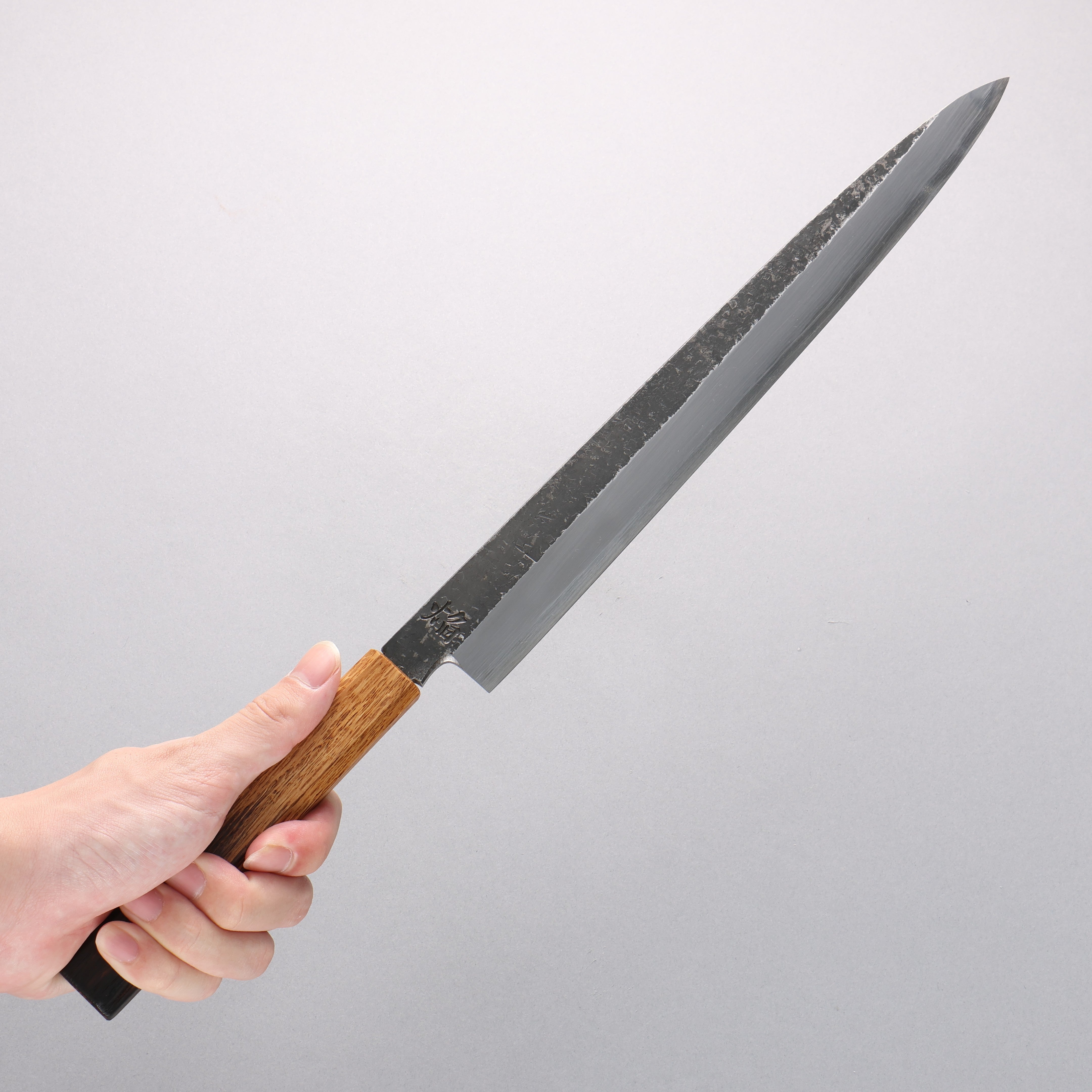 Sakai Takayuki Homura Guren Blue Steel No.2 Hammered Black Finished Yanagiba 300mm Burnt Oak Handle - Japanny - Best Japanese Knife