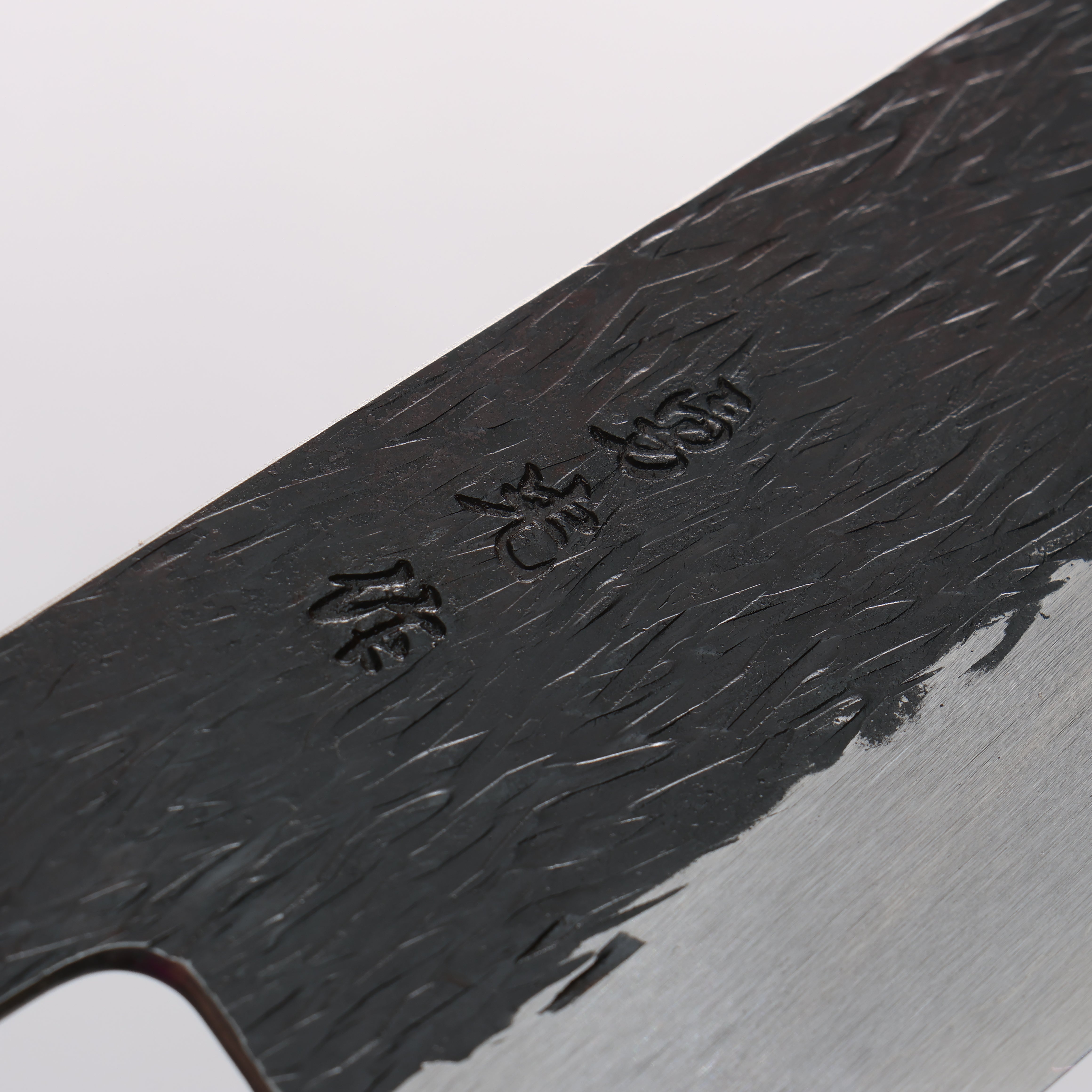 Isamitsu Abe Blue Super Hammered Black Finished Gyuto 210mm Rosewood (pentagonal) Handle - Japanny - Best Japanese Knife