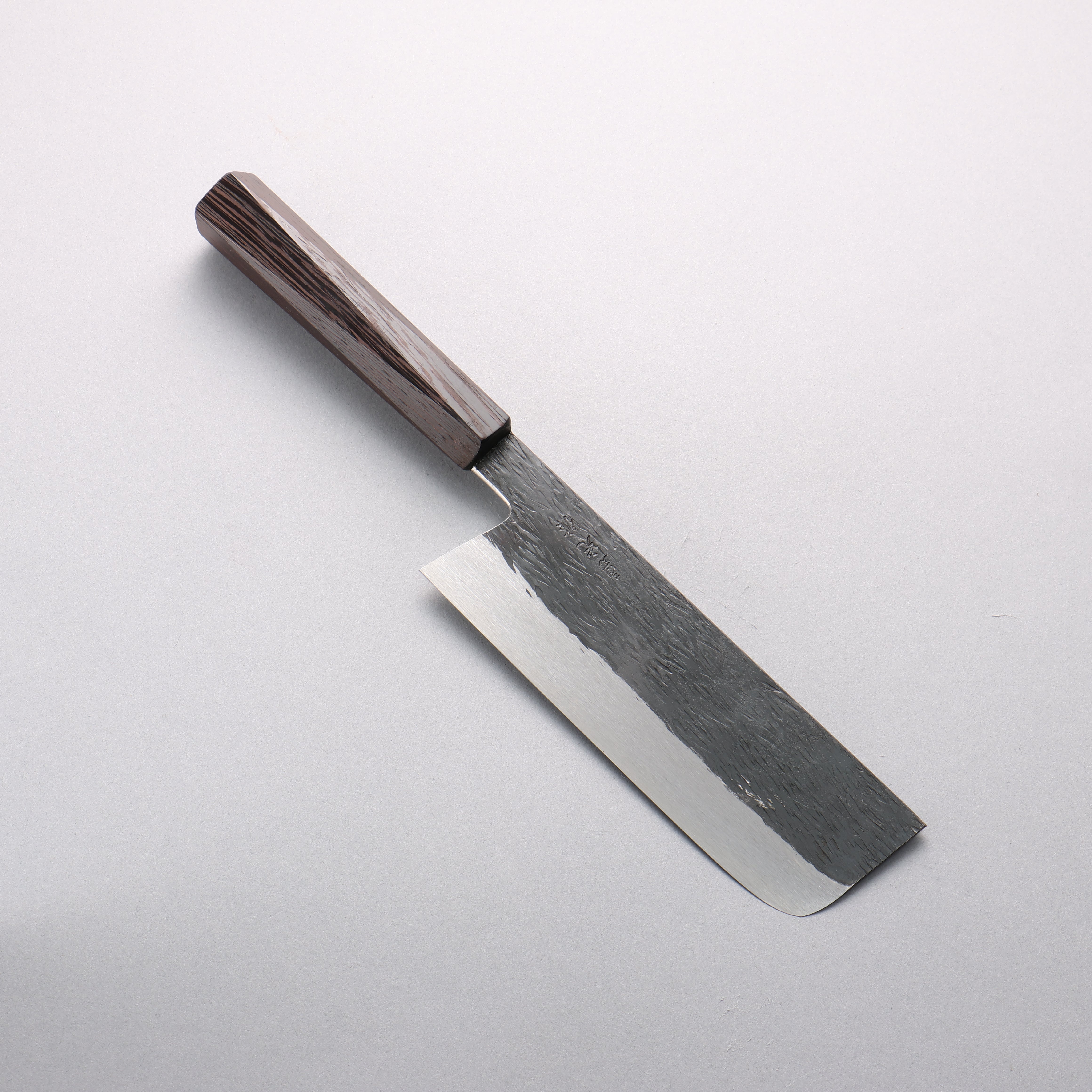 Isamitsu Abe Blue Super Hammered Black Finished Nakiri 165mm Rosewood (pentagonal) Handle - Japanny - Best Japanese Knife