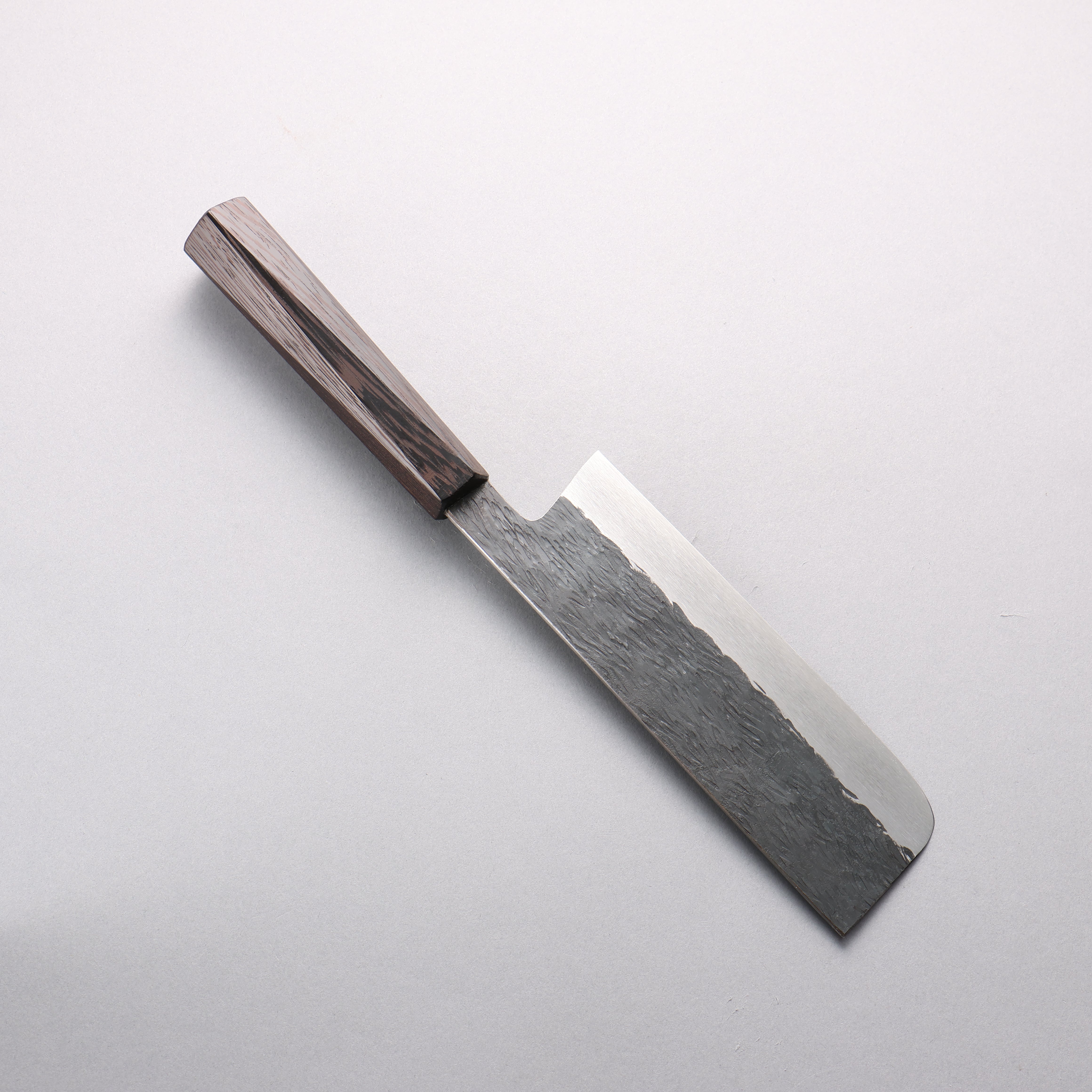 Isamitsu Abe Blue Super Hammered Black Finished Nakiri 165mm Rosewood (pentagonal) Handle - Japanny - Best Japanese Knife