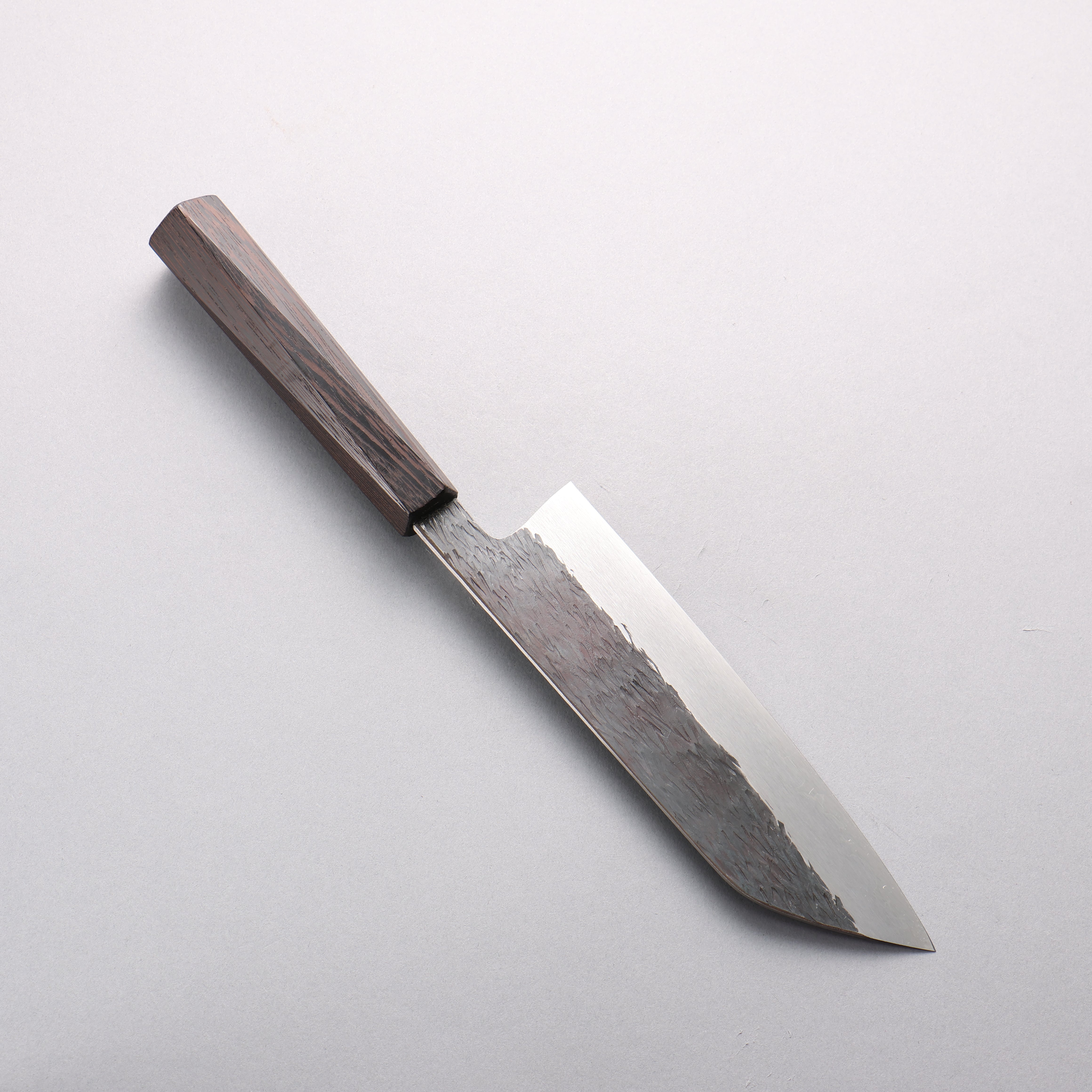 Isamitsu Abe Blue Super Hammered Black Finished Santoku 180mm Rosewood (pentagonal) Handle - Japanny - Best Japanese Knife