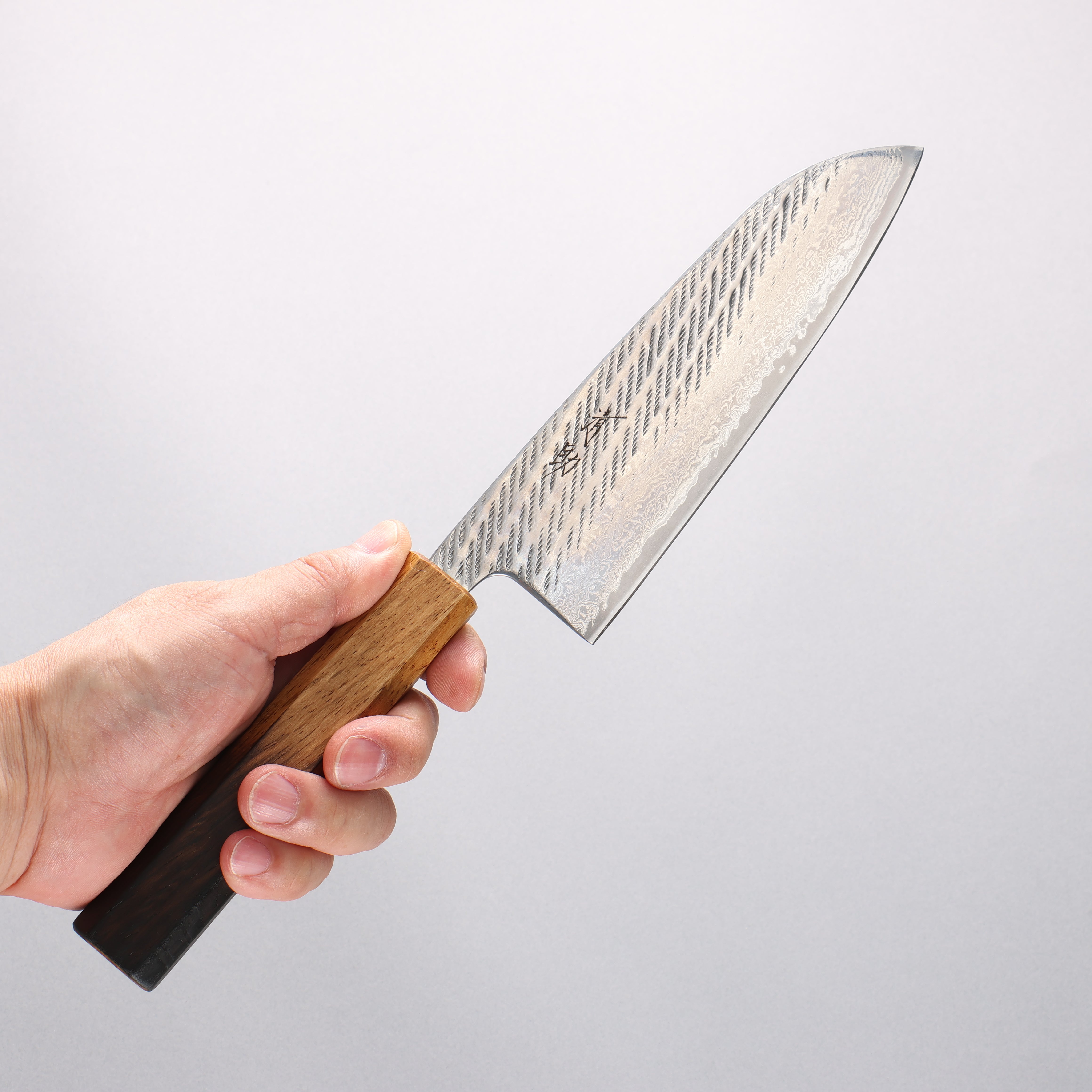Seisuke AUS10 Hammered Damascus Rope Pattern Santoku 170mm Burnt Oak Handle - Japanny - Best Japanese Knife