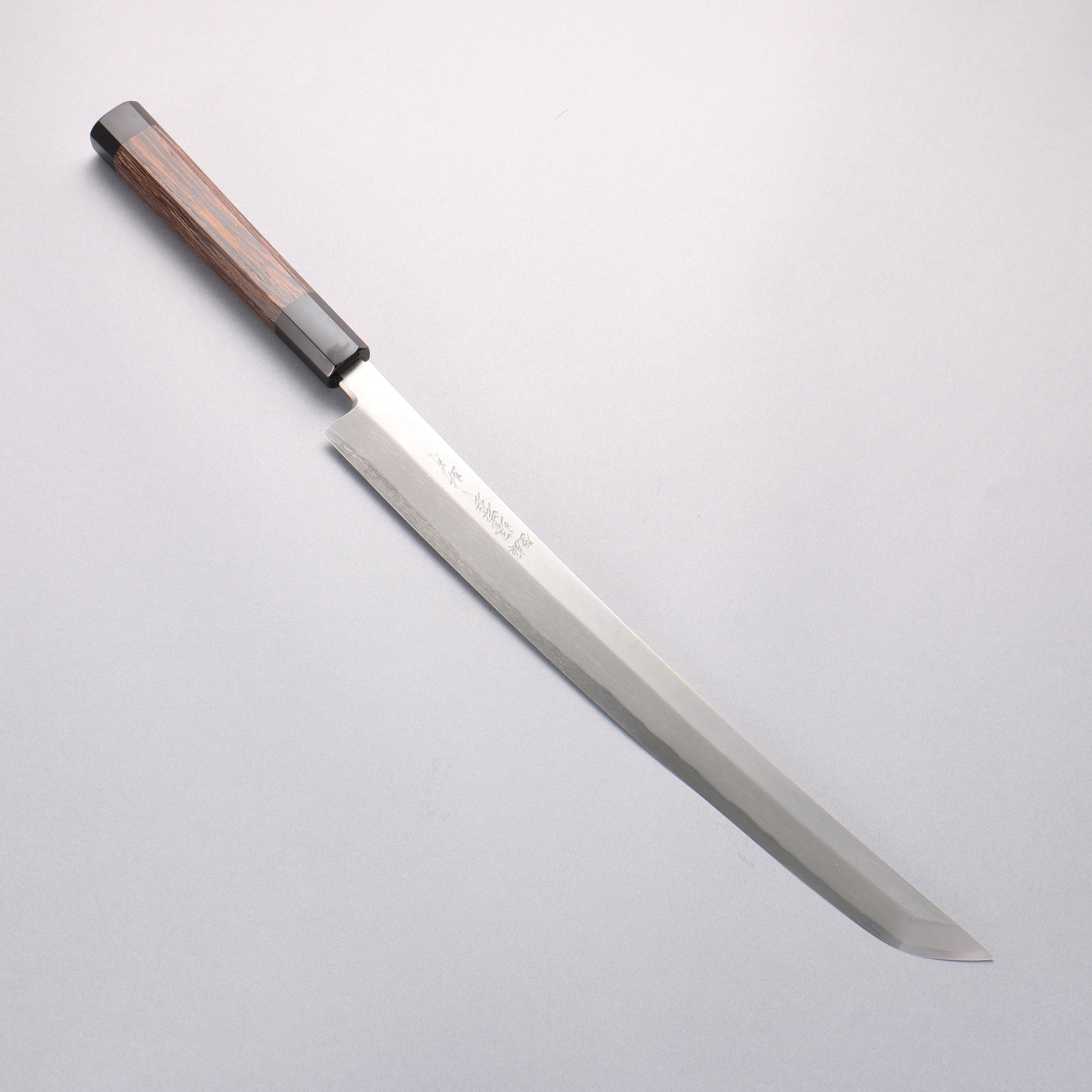 Sakai Takayuki Zangetsu Enten Silver Steel No.3 Damascus Sakimaru Yanagiba 330mm Wenge with Double Water Buffalo Ring Handle with Sheath - Japanny - Best Japanese Knife