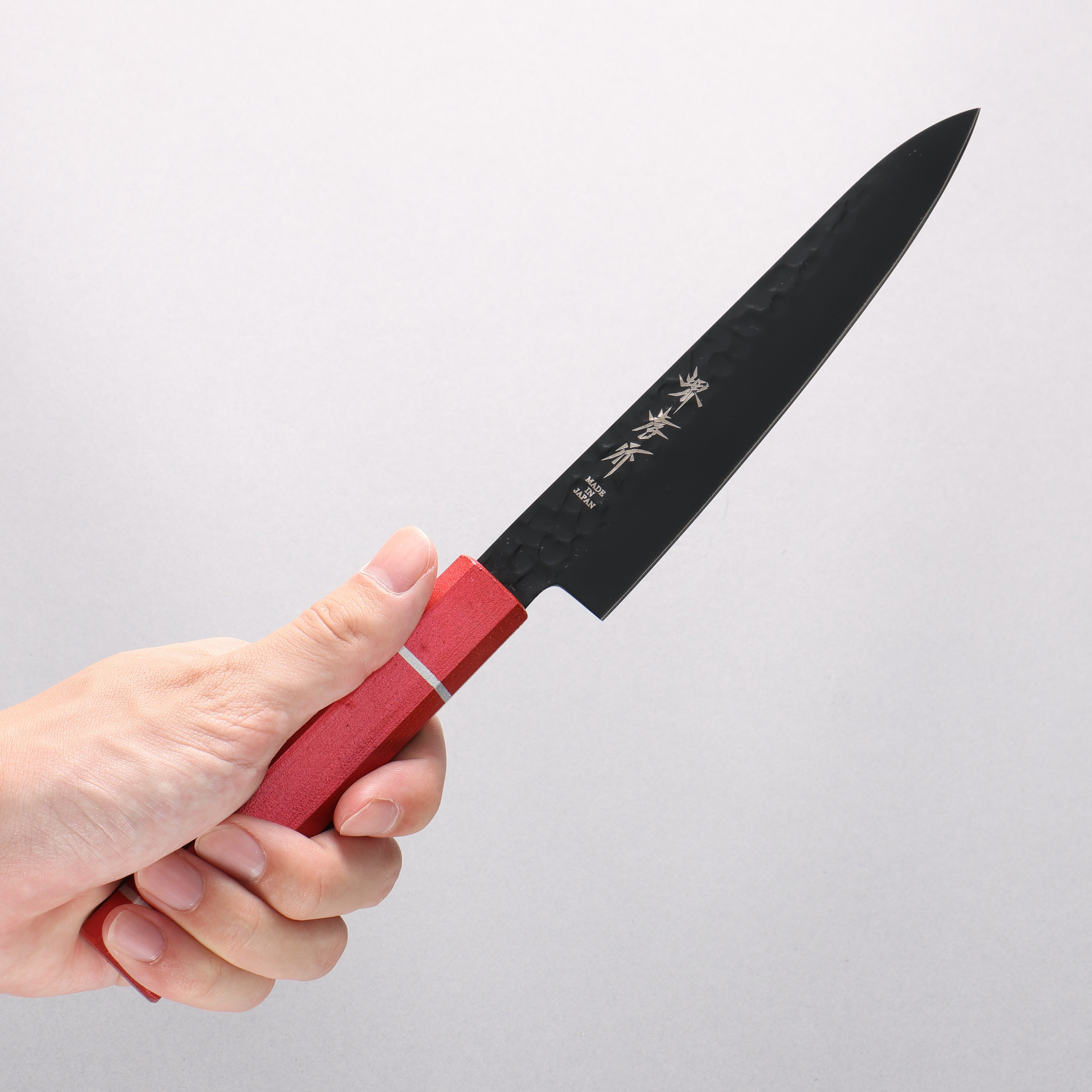 Sakai Takayuki Kurokage VG10 Hammered Teflon Coating Petty-Utility 150mm Live oak Lacquered (Kouseki) Handle - Japanny - Best Japanese Knife