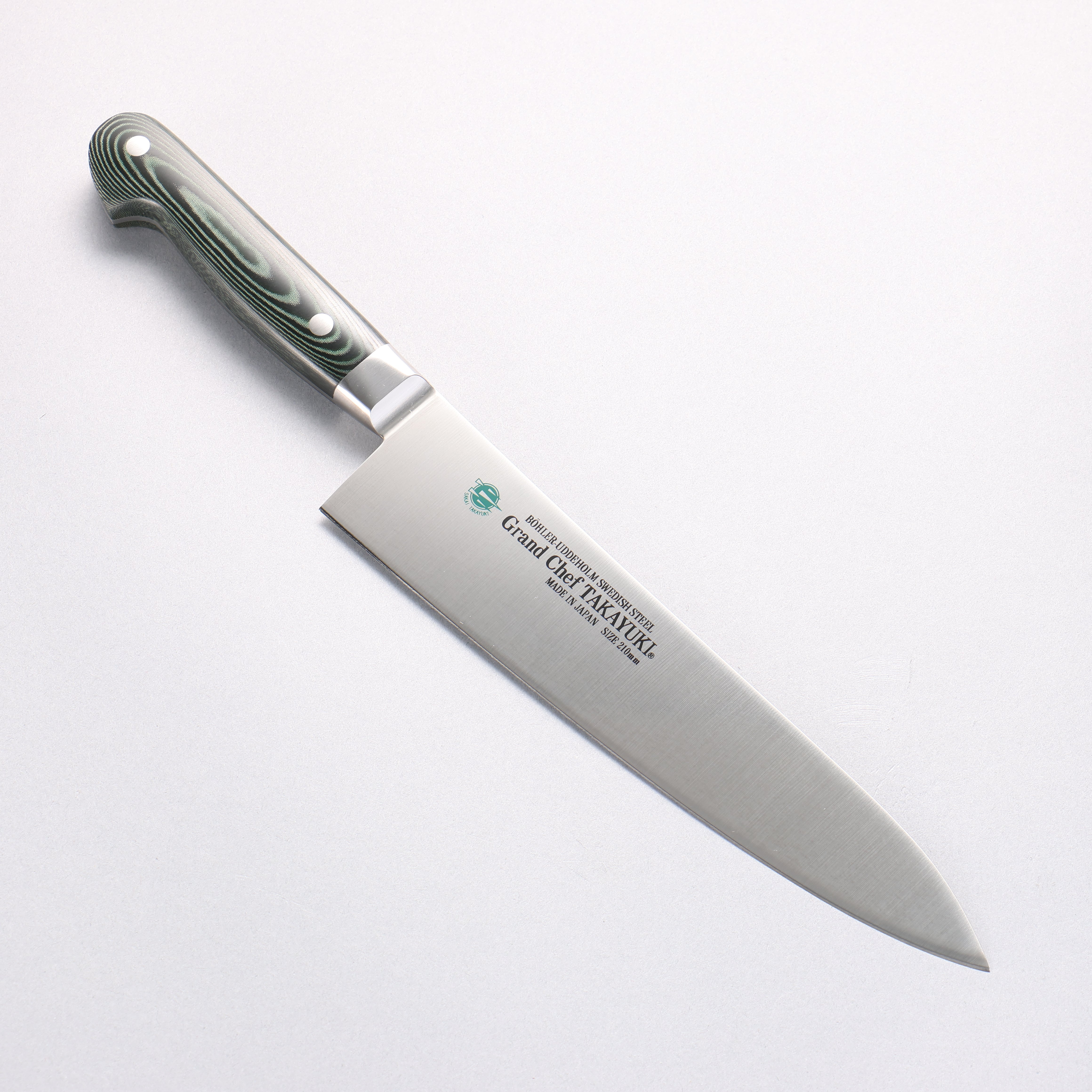 Sakai Takayuki Grand Chef Grand Chef Swedish Steel-stn Gyuto 210mm Green Micarta Handle - Japanny - Best Japanese Knife