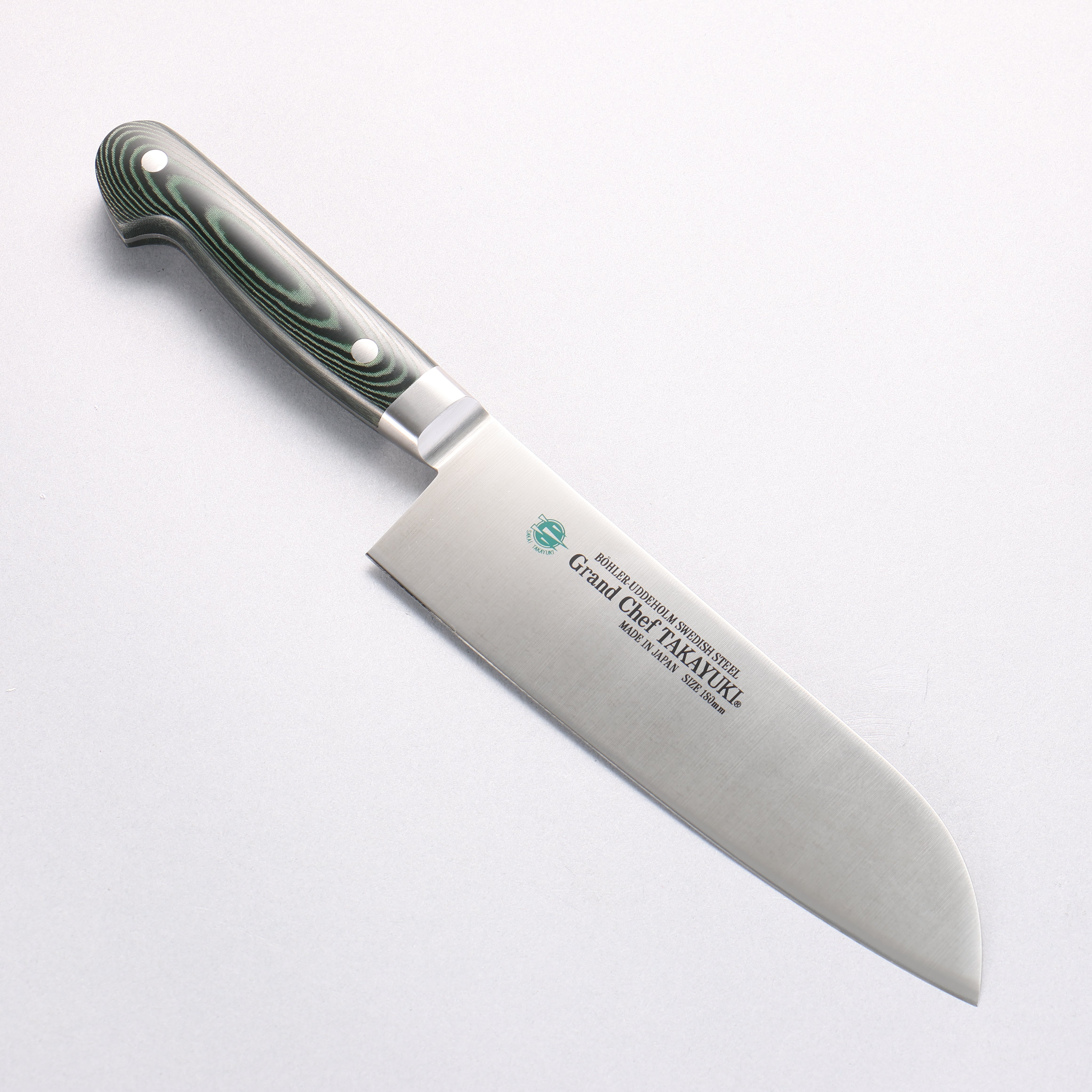 Sakai Takayuki Grand Chef Grand Chef Swedish Steel-stn Santoku 180mm Green Micarta Handle - Japanny - Best Japanese Knife