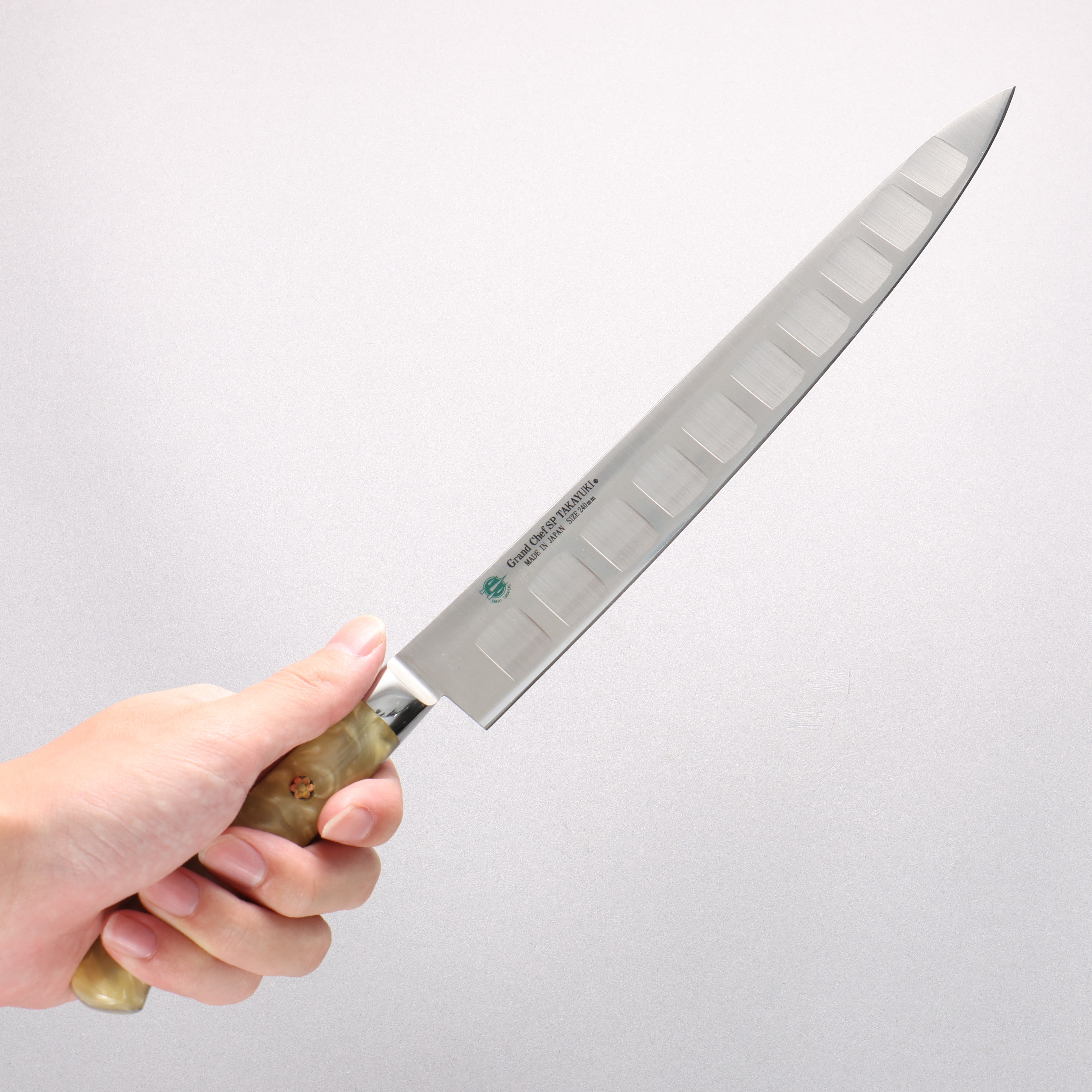 Sakai Takayuki Grand Chef SP Uddeholm Swedish stain-resistant steel Sujihiki Salmon 240mm SP Type III (Pearl) Handle - Japanny - Best Japanese Knife
