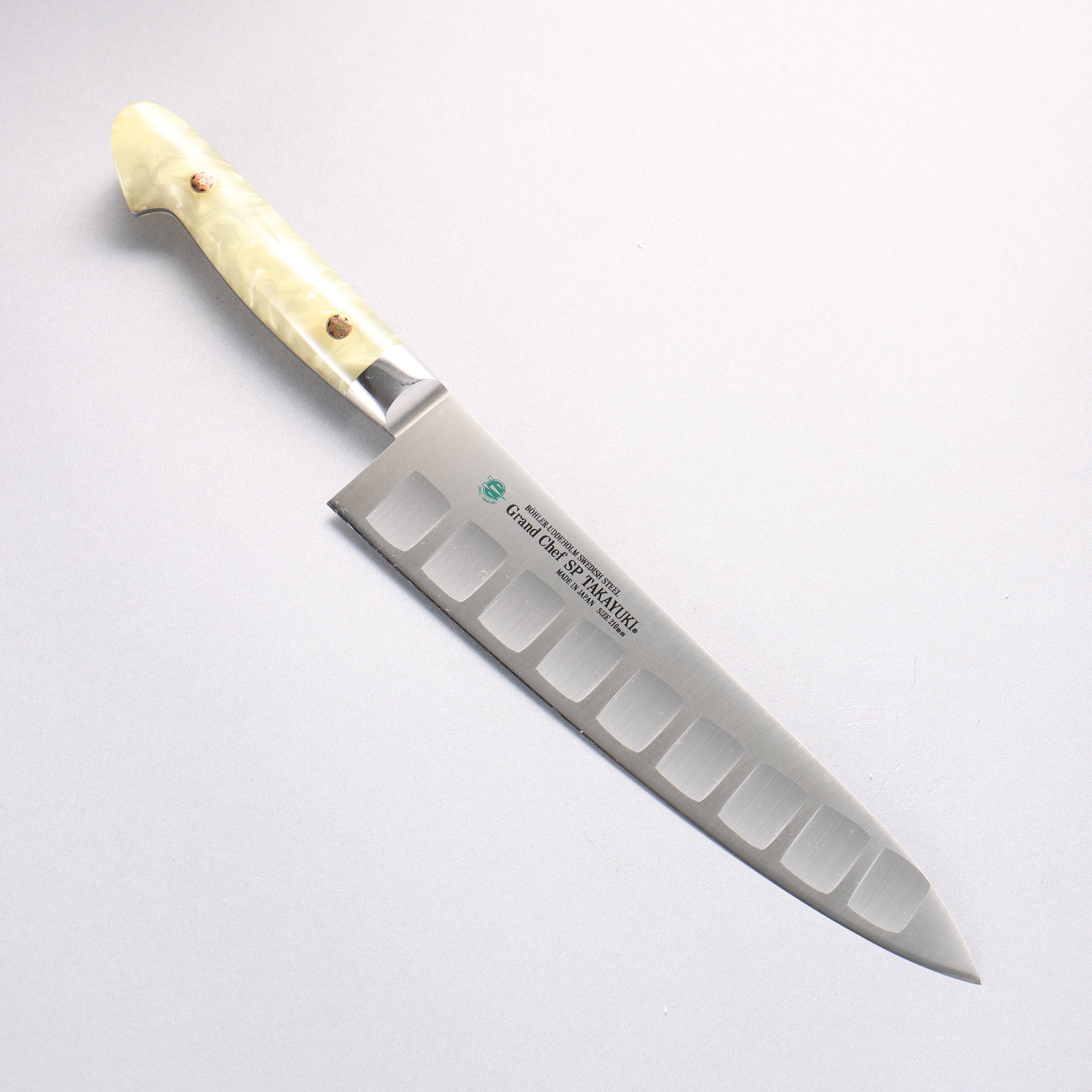 Sakai Takayuki Grand Chef SP Uddeholm Swedish stain-resistant steel Gyuto Salmon 210mm SP Type III (Pearl) Handle - Japanny - Best Japanese Knife