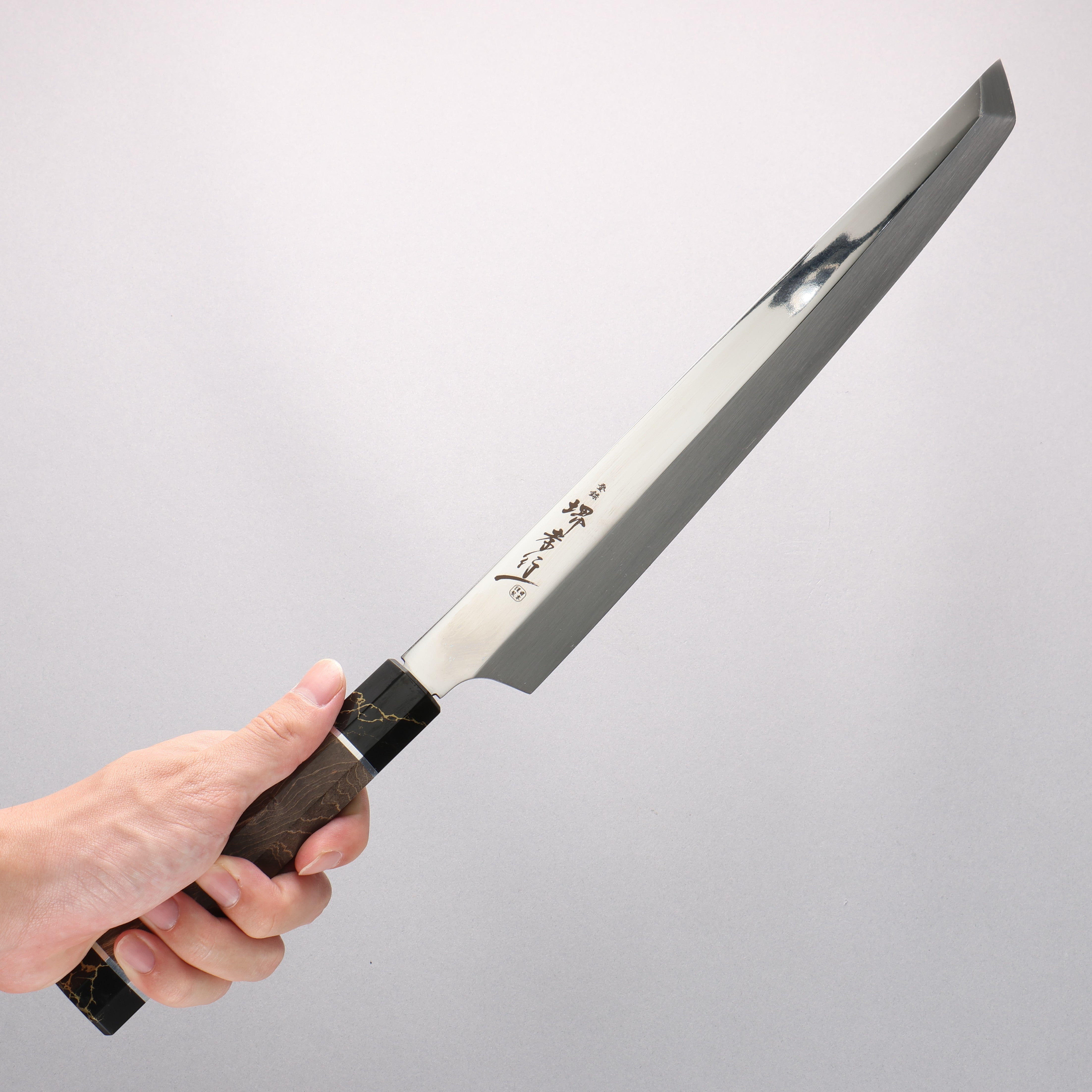 Sakai Takayuki Ginryu Honyaki Swedish Steel Mirrored Finish Sakimaru Yanagiba 300mm Stabilized wood Handle with Sheath - Japanny - Best Japanese Knife