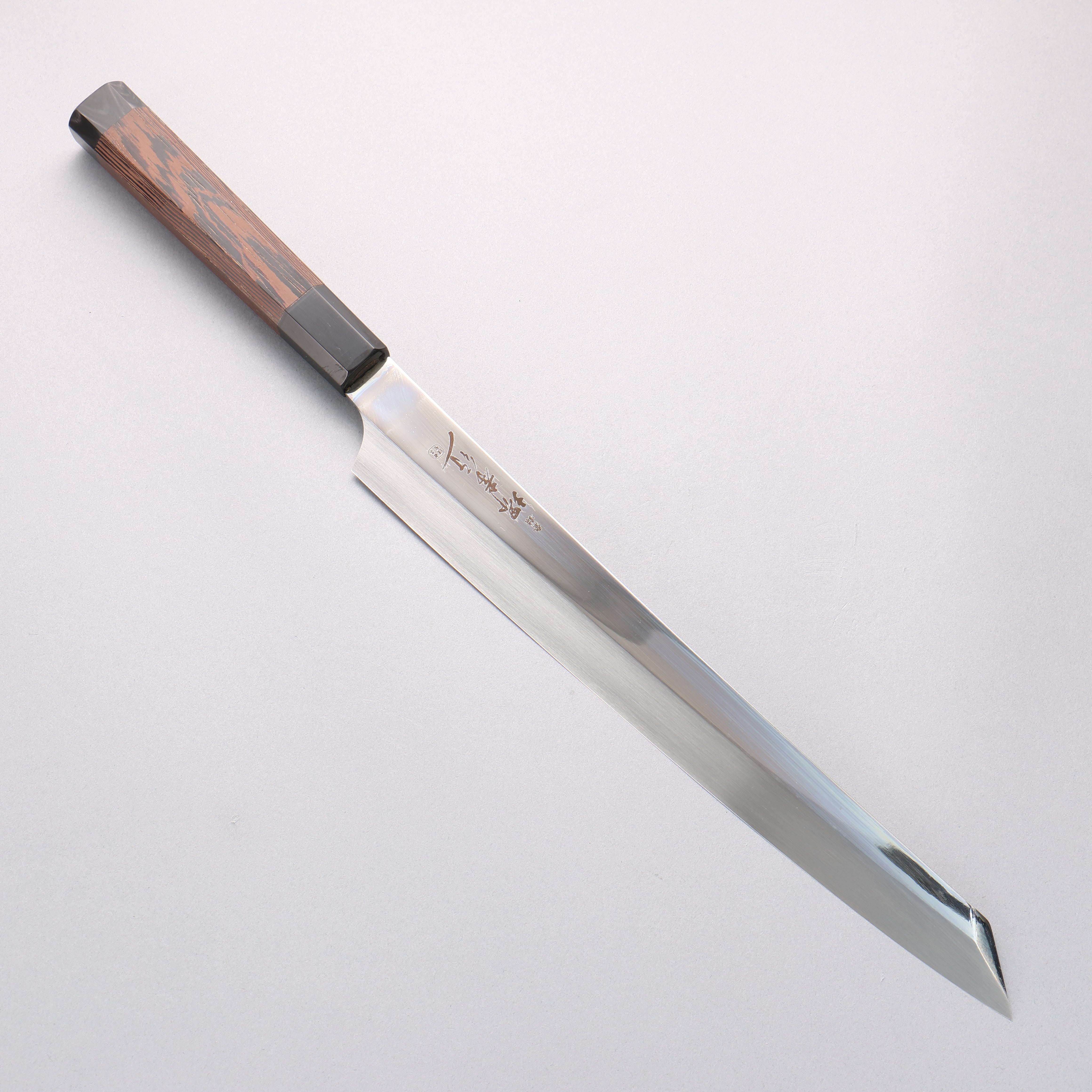 Sakai Takayuki Ginryu Honyaki Swedish Steel Mirrored Finish Kengata Yanagiba 300mm Wenge with Double Water Buffalo Ring Handle with Sheath - Japanny - Best Japanese Knife