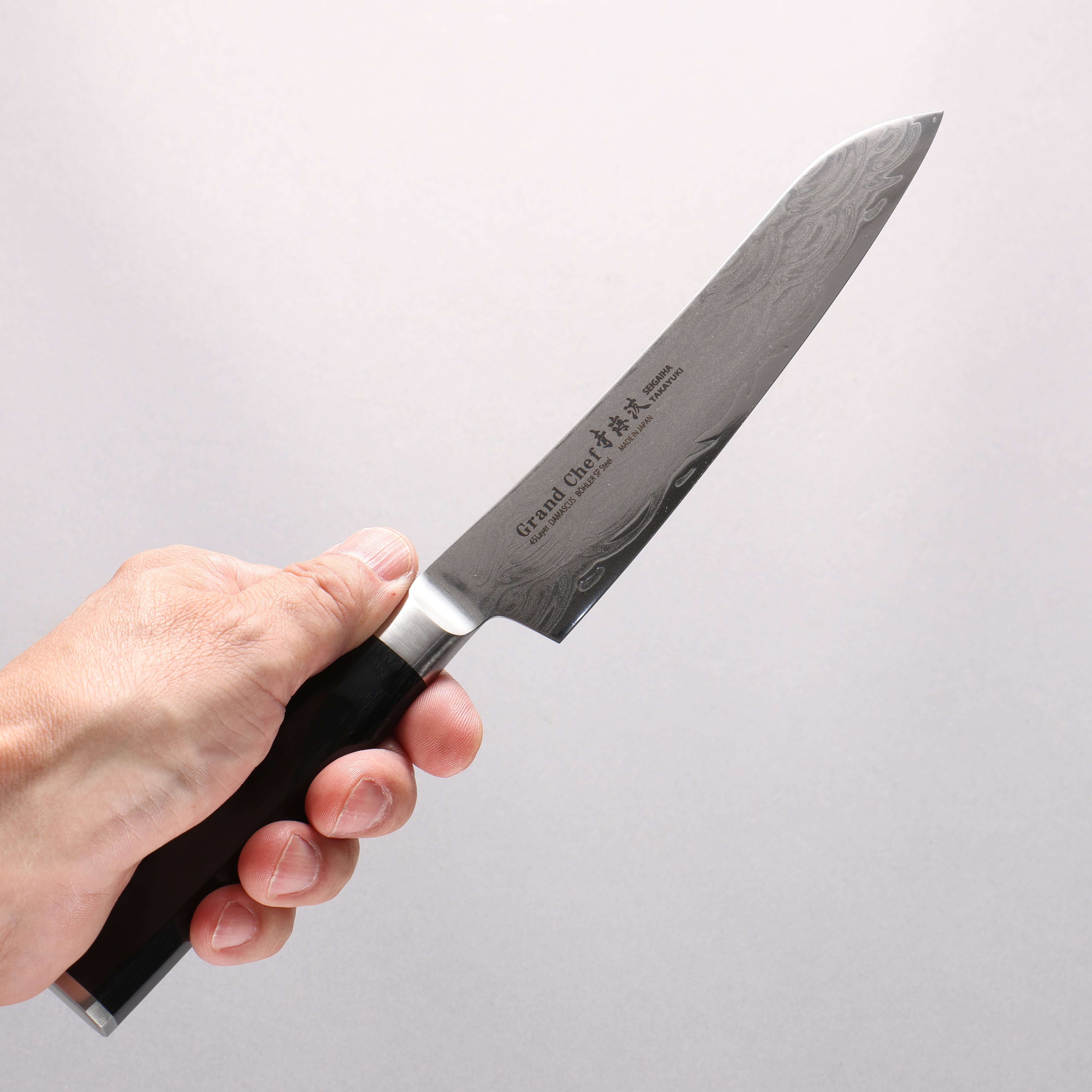 Sakai Takayuki Seigaiha (Blue Ocean Wave) Böhler SP Steel 45 Layer Damascus Migaki Finished Petty-Utility 150mm Black Pakka wood Handle - Japanny - Best Japanese Knife