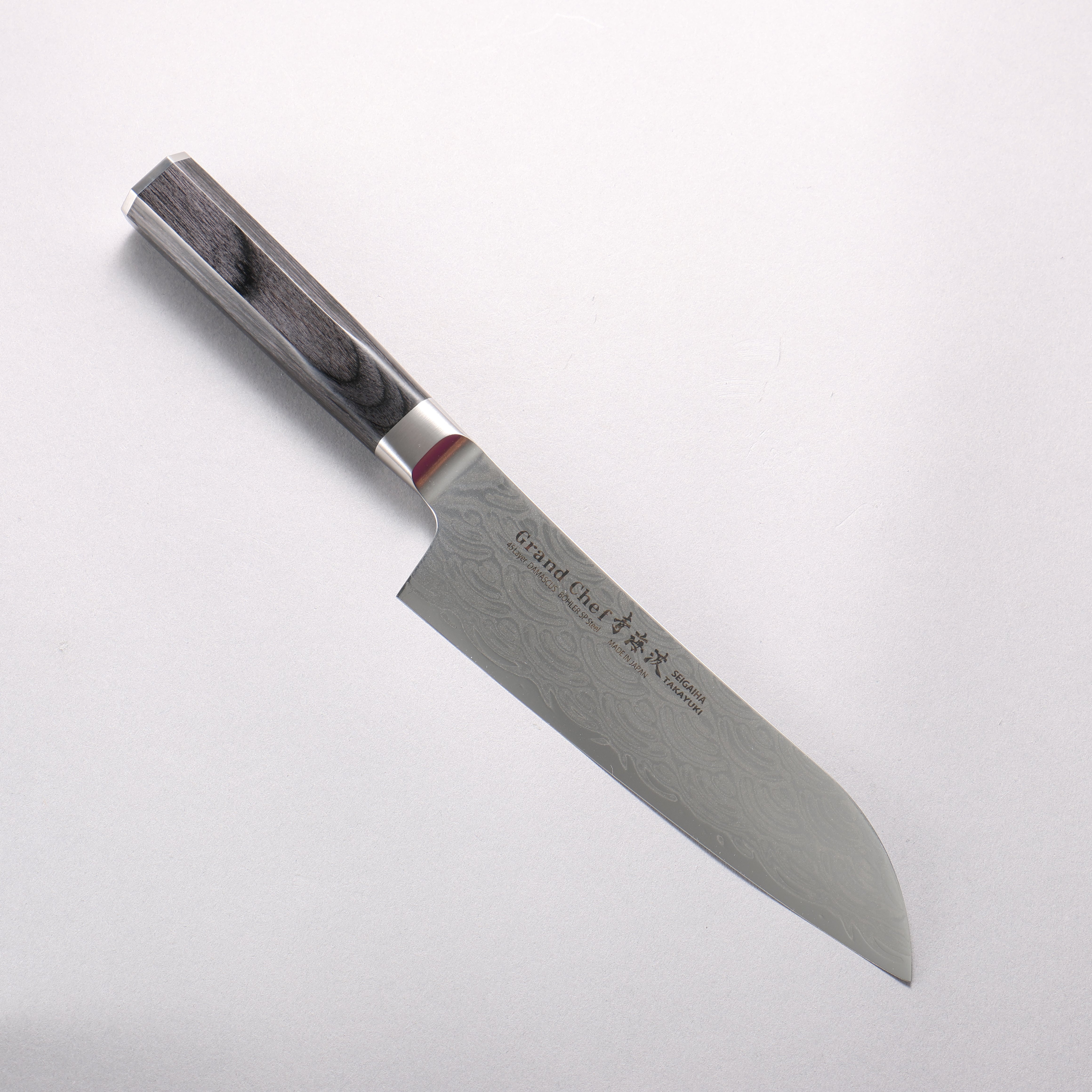 Sakai Takayuki Seigaiha (Blue Ocean Wave) Böhler SP Steel 45 Layer Damascus Migaki Finished Santoku 180mm Black Pakka wood Handle - Japanny - Best Japanese Knife