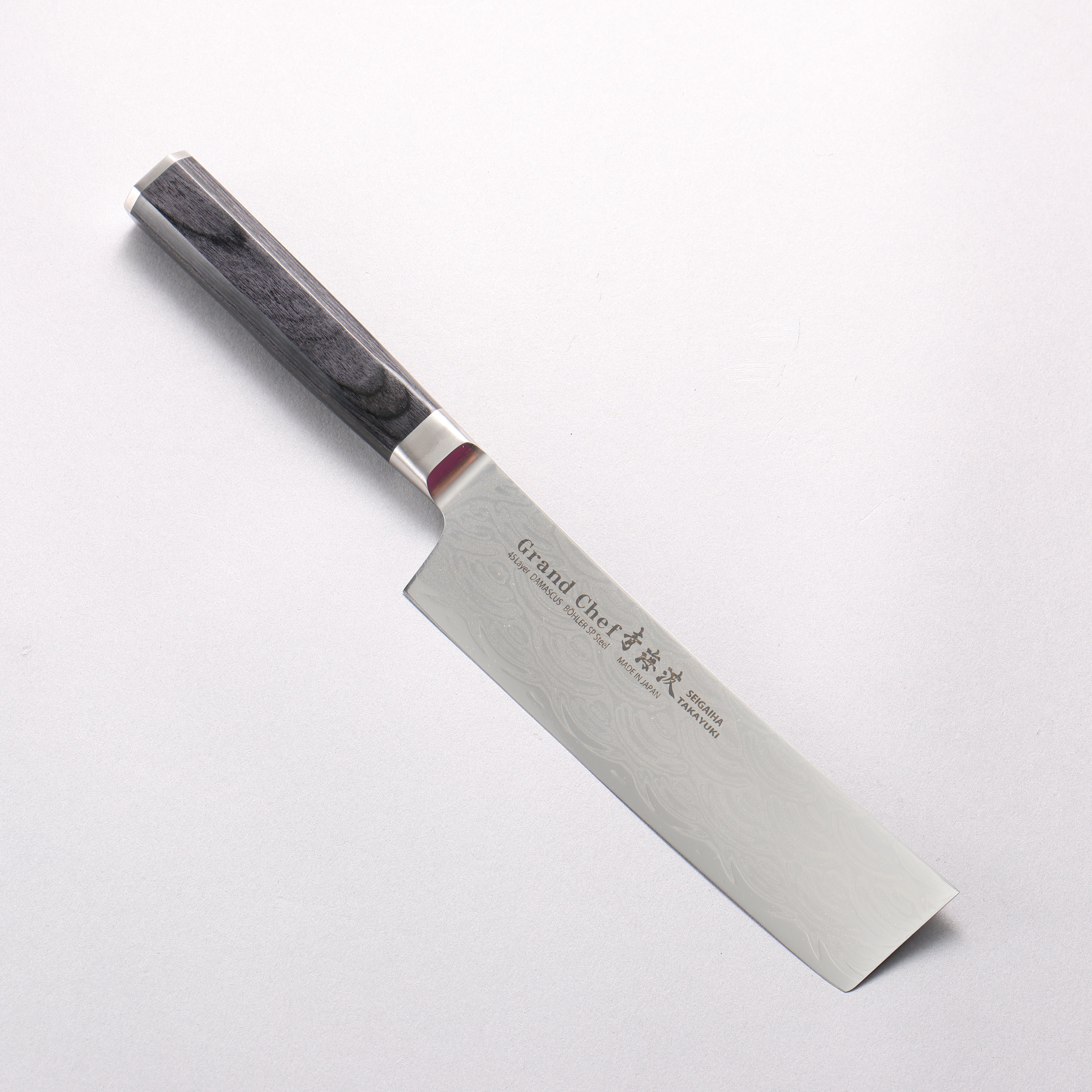Sakai Takayuki Seigaiha (Blue Ocean Wave) Böhler SP Steel 45 Layer Damascus Migaki Finished Nakiri 160mm Black Pakka wood Handle - Japanny - Best Japanese Knife