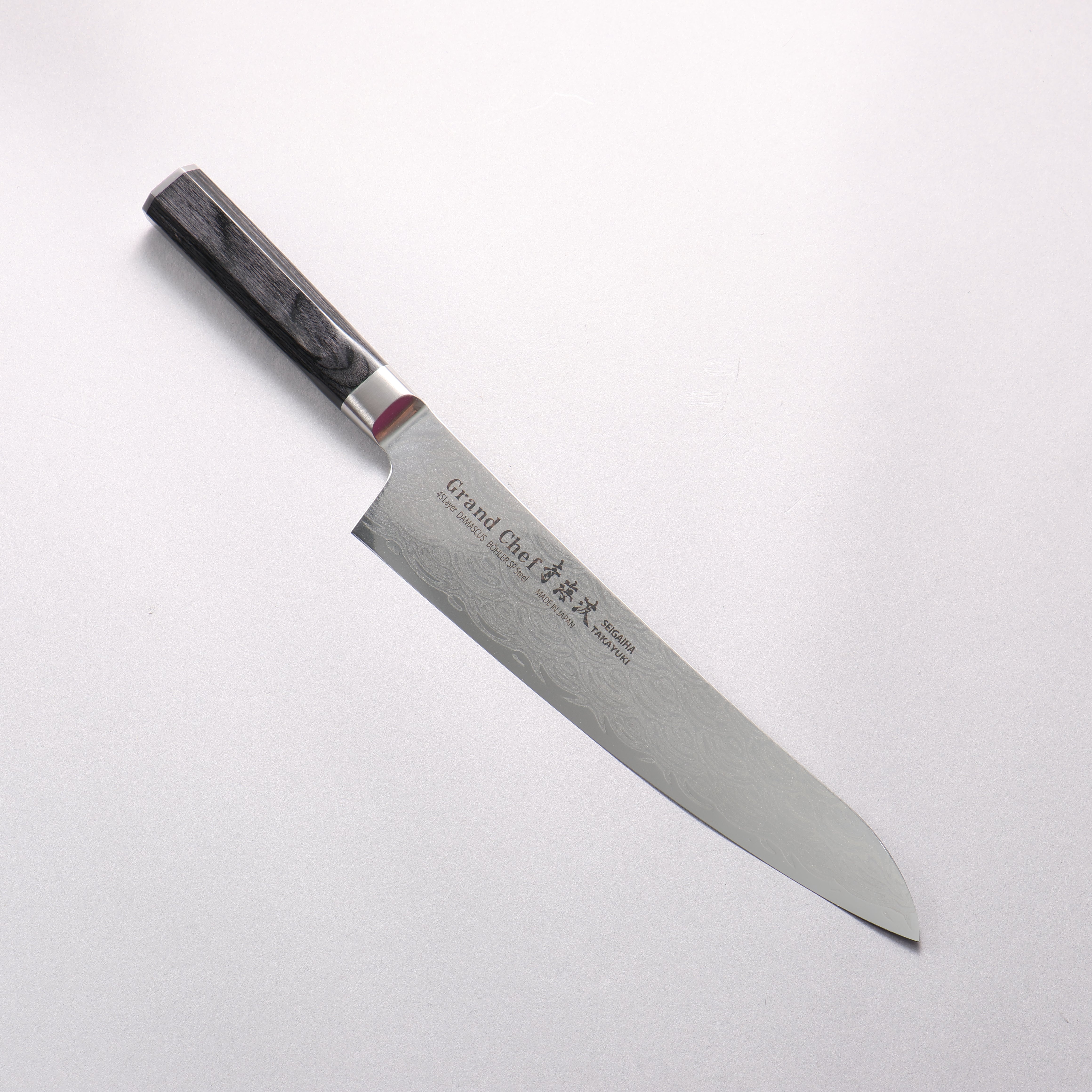 Sakai Takayuki Seigaiha (Blue Ocean Wave) Böhler SP Steel 45 Layer Damascus Migaki Finished Gyuto 240mm Black Pakka wood Handle - Japanny - Best Japanese Knife