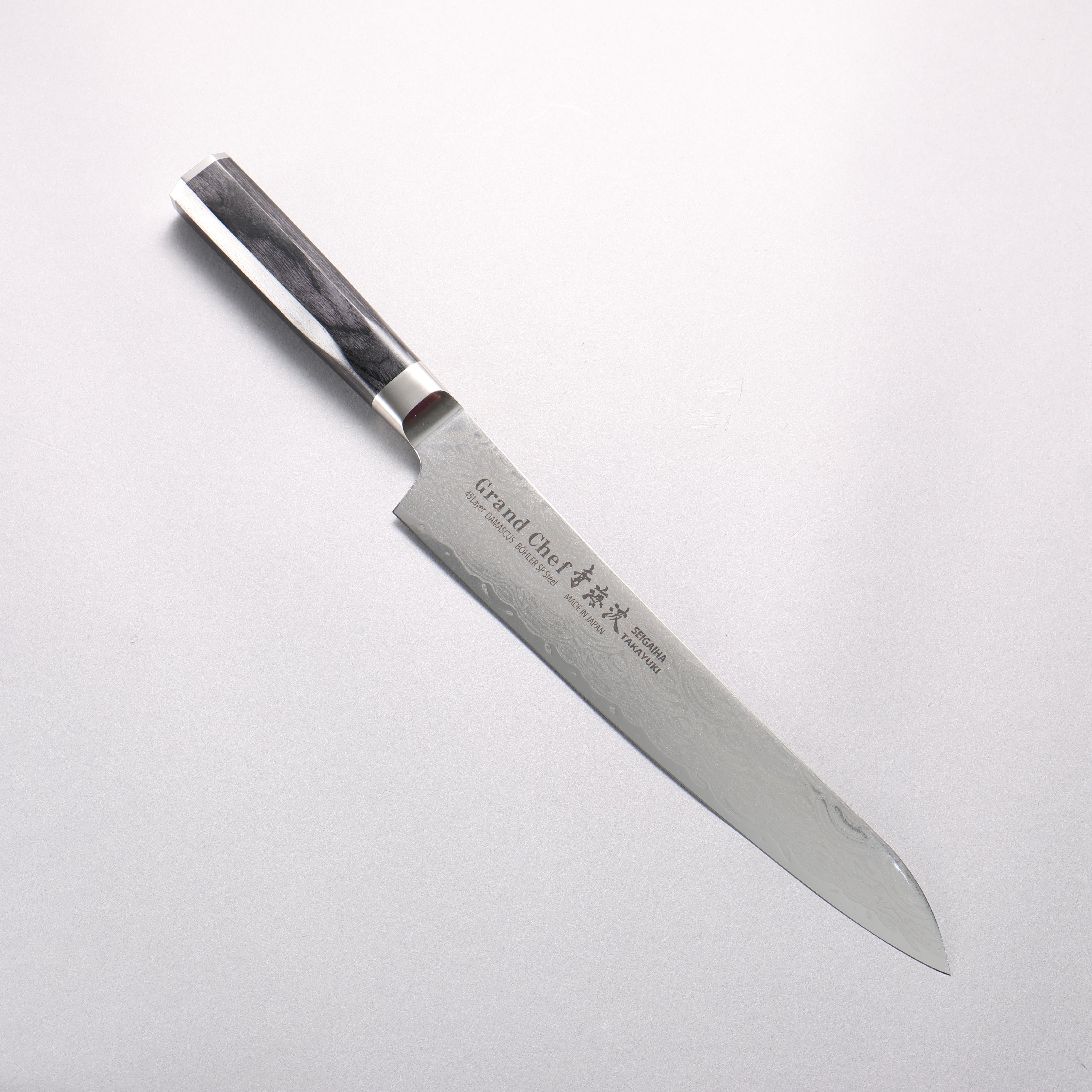 Sakai Takayuki Seigaiha (Blue Ocean Wave) Böhler SP Steel 45 Layer Damascus Migaki Finished Sujihiki 240mm Black Pakka wood Handle - Japanny - Best Japanese Knife