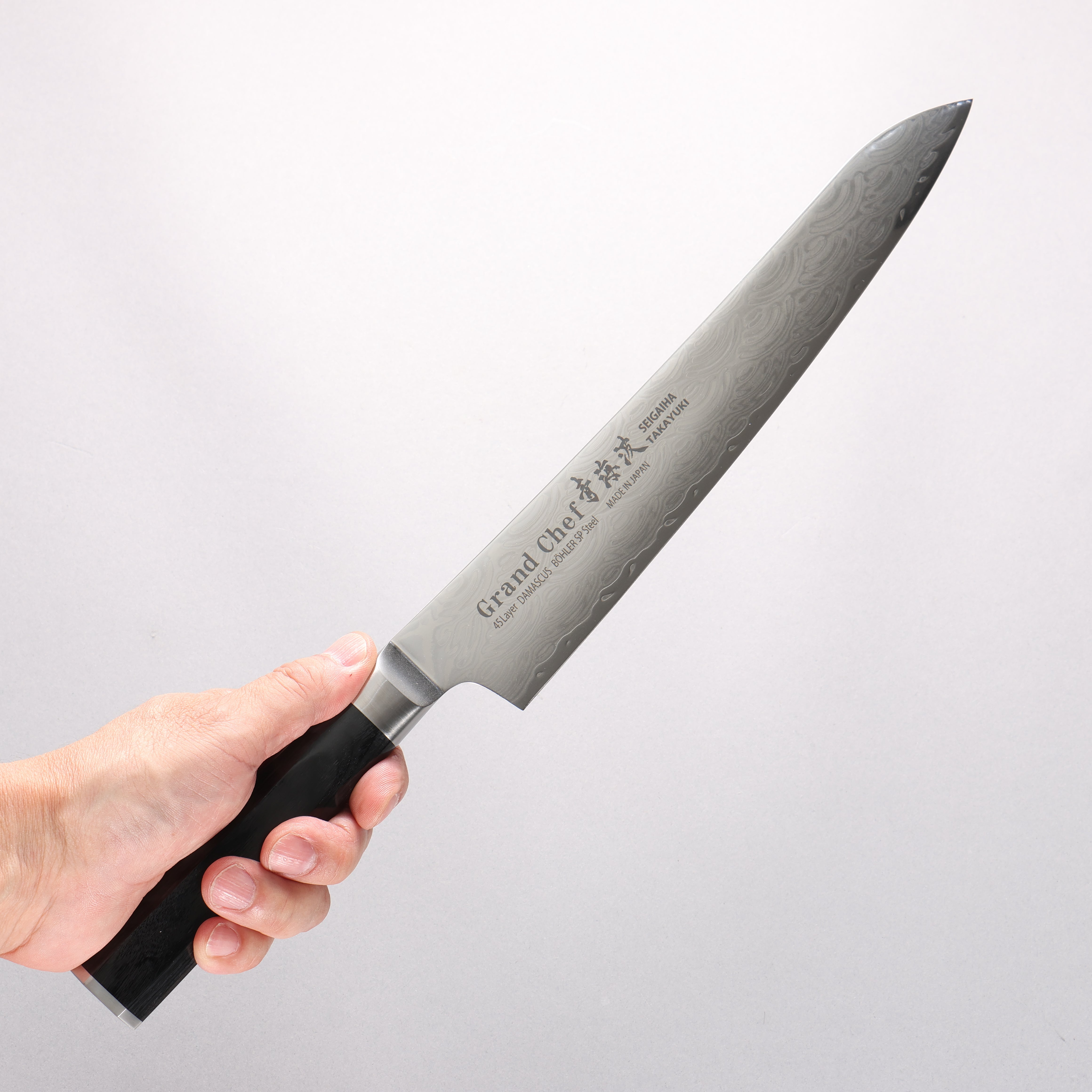 Sakai Takayuki Seigaiha (Blue Ocean Wave) Böhler SP Steel 45 Layer Damascus Migaki Finished Sujihiki 240mm Black Pakka wood Handle - Japanny - Best Japanese Knife