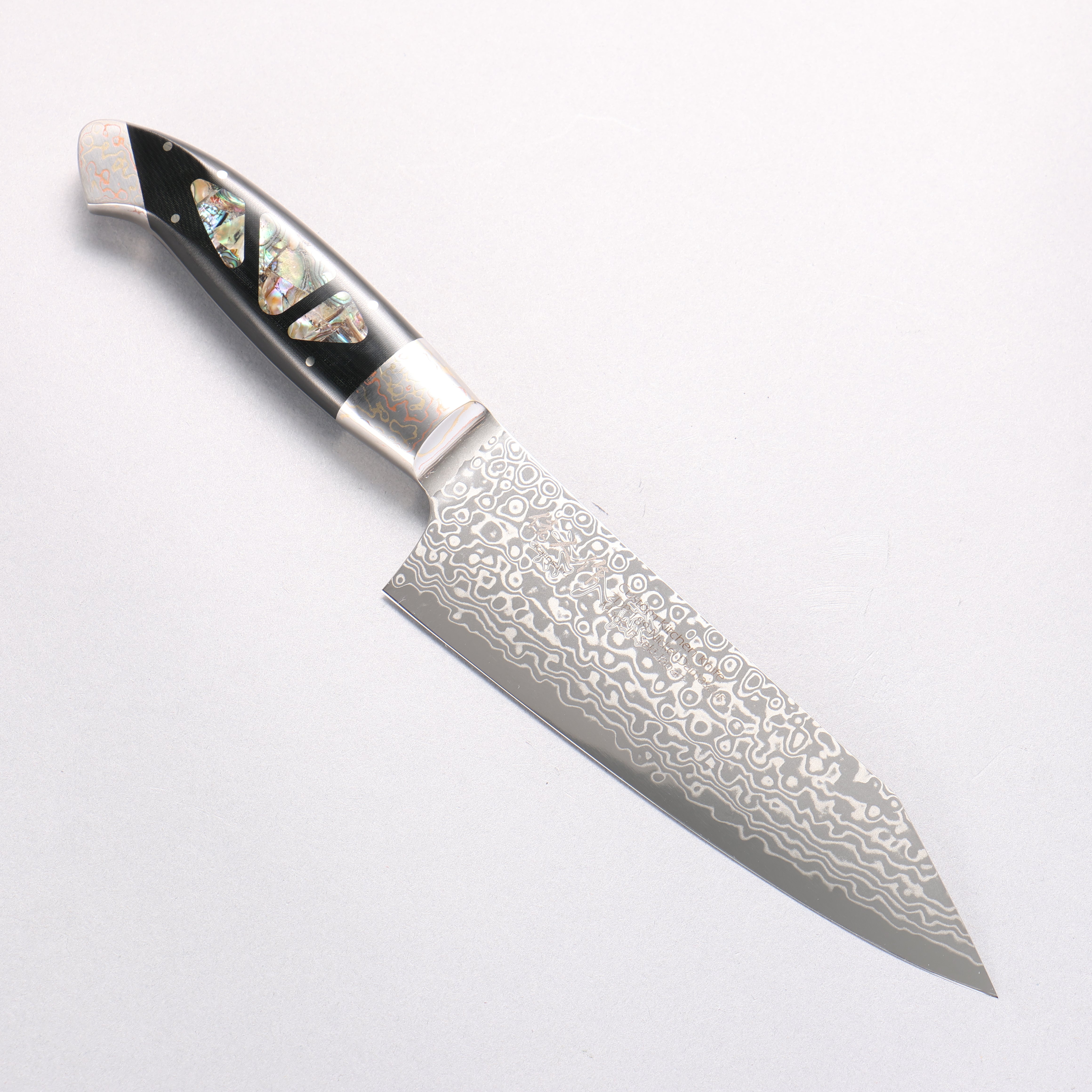 Kajin ZDP189 Damascus Migaki Finished Kiritsuke Santoku 165mm Abalone Inlay Handle - Japanny - Best Japanese Knife