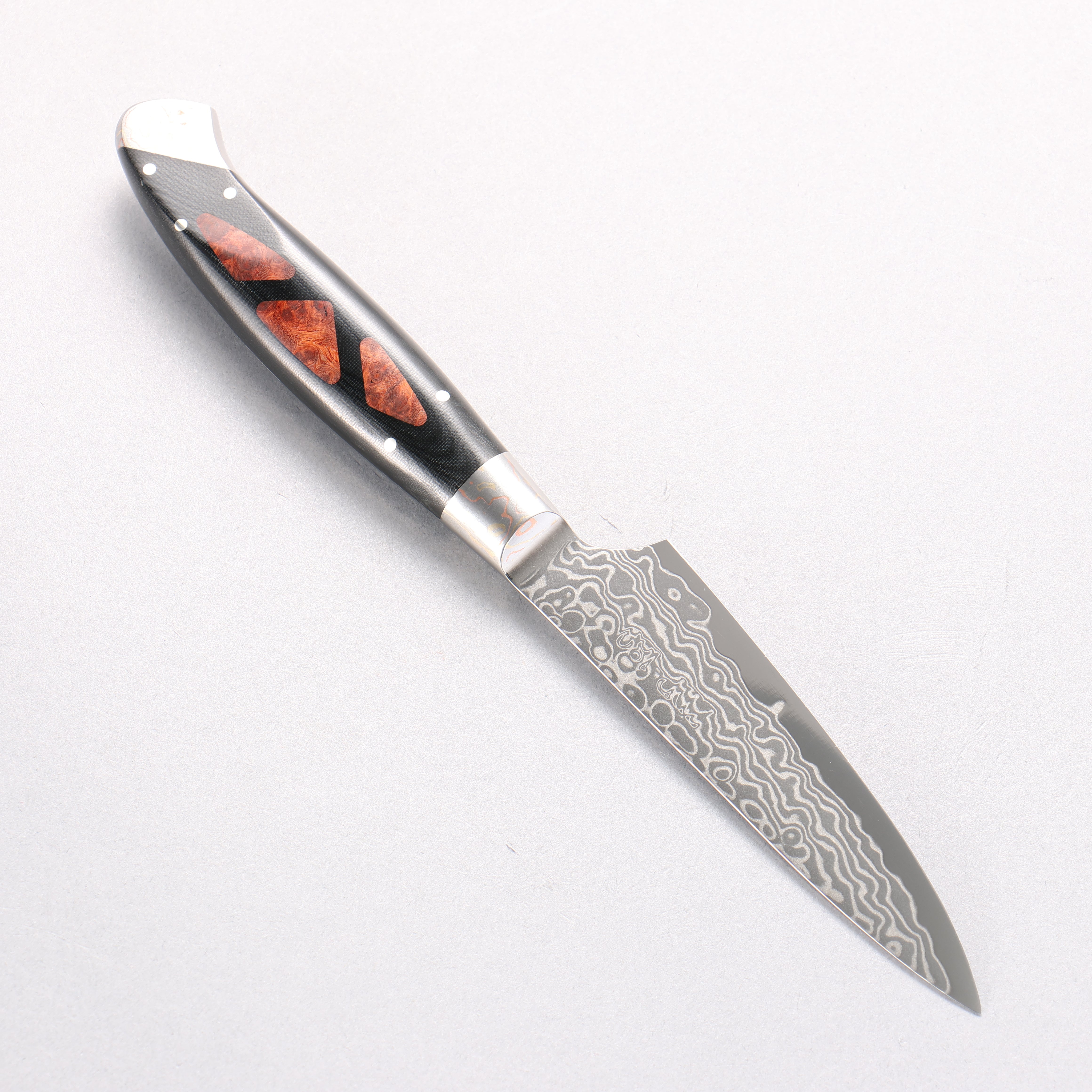 Kajin ZDP189 Damascus Migaki Finished Petty-Utility 95mm Chinese Quince Burl Inlay Handle - Japanny - Best Japanese Knife