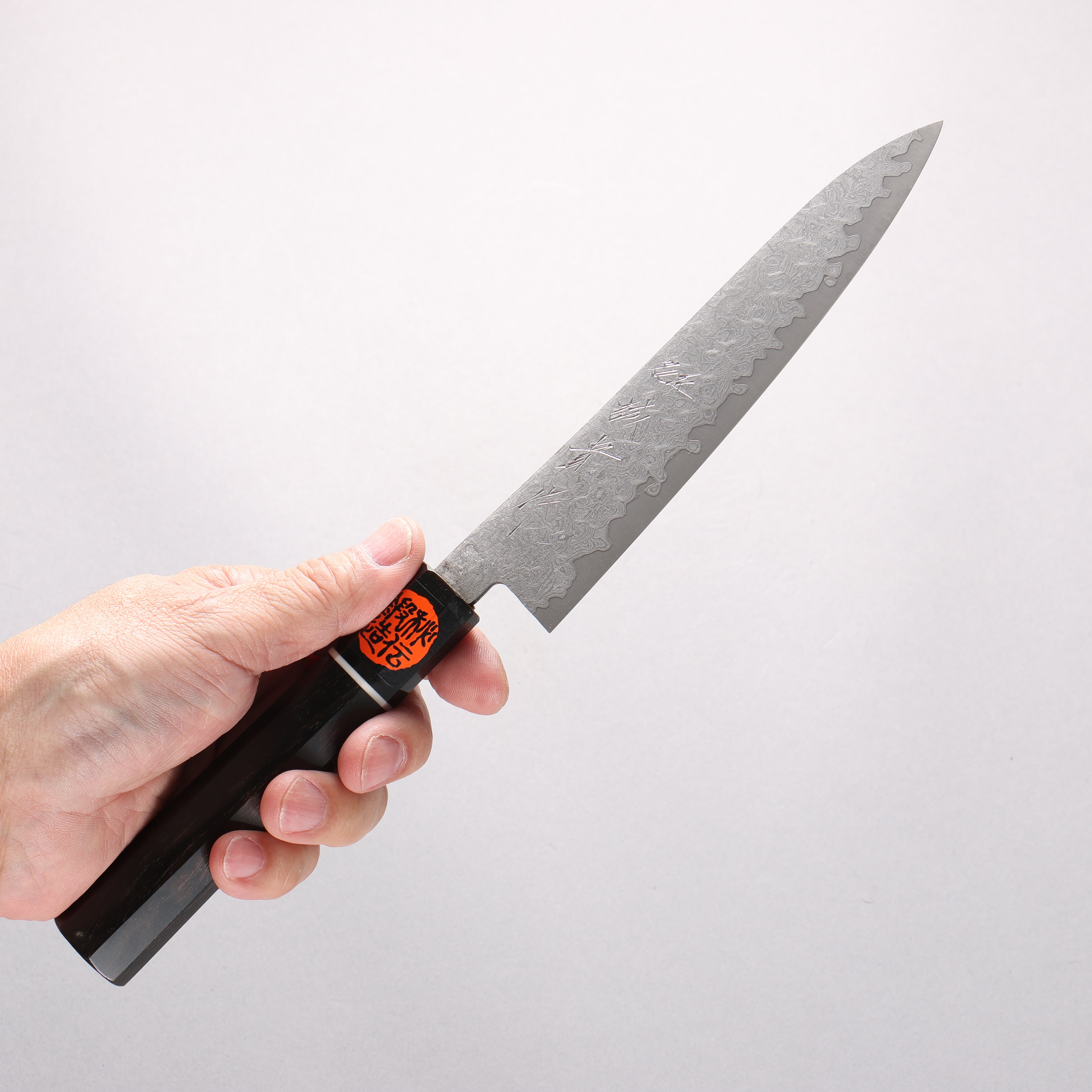 Shigeki Tanaka VG10 Damascus Petty-Utility 150mm Ebony Wood (ferrule: Black Water Buffalo Horn) Handle - Japanny - Best Japanese Knife