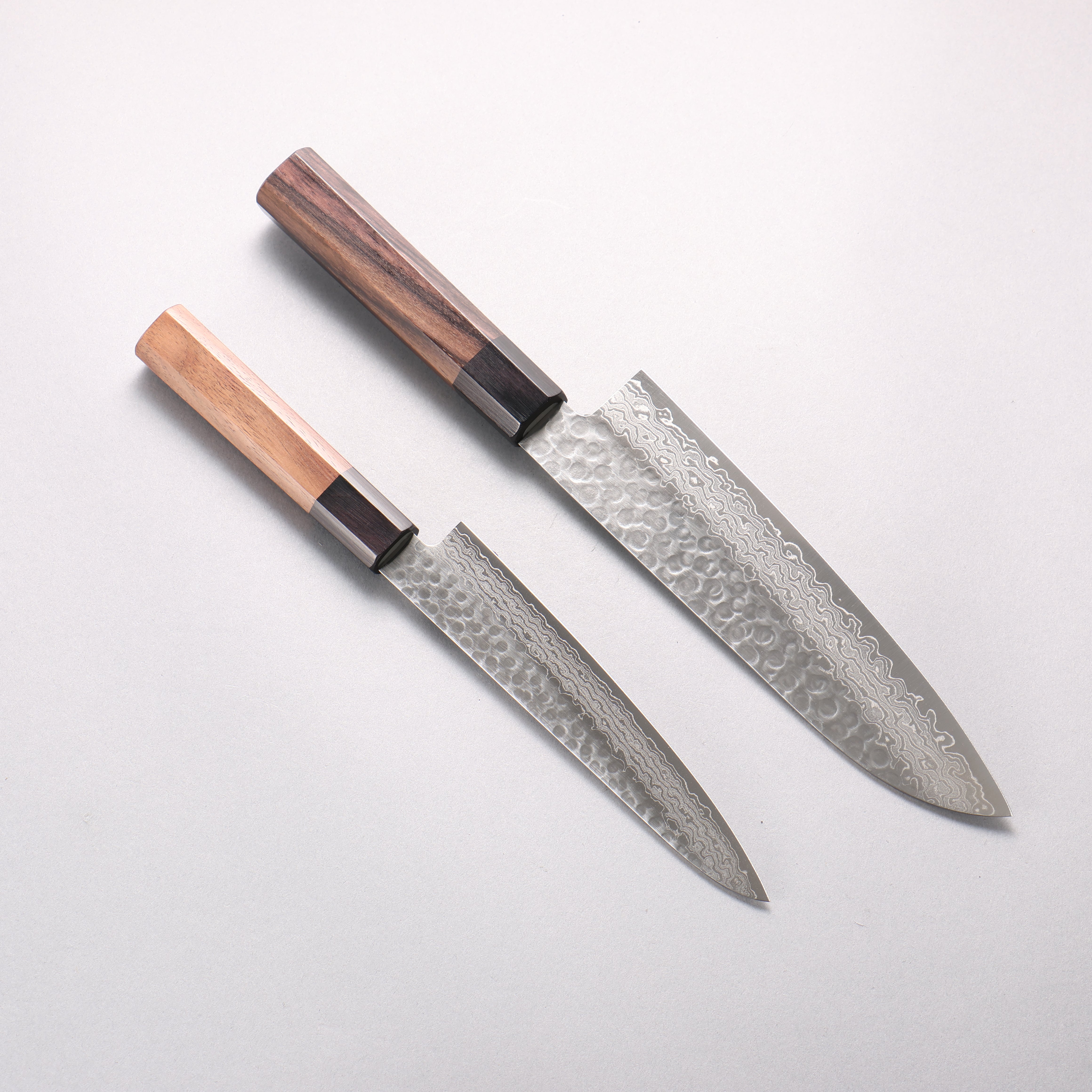 Seisuke AUS10 Hammered Damascus Japanese Santoku & Petty Rosewood (Ferrule: Black Pakka Wood) Handle 180mm & 150mm - Japanny - Best Japanese Knife