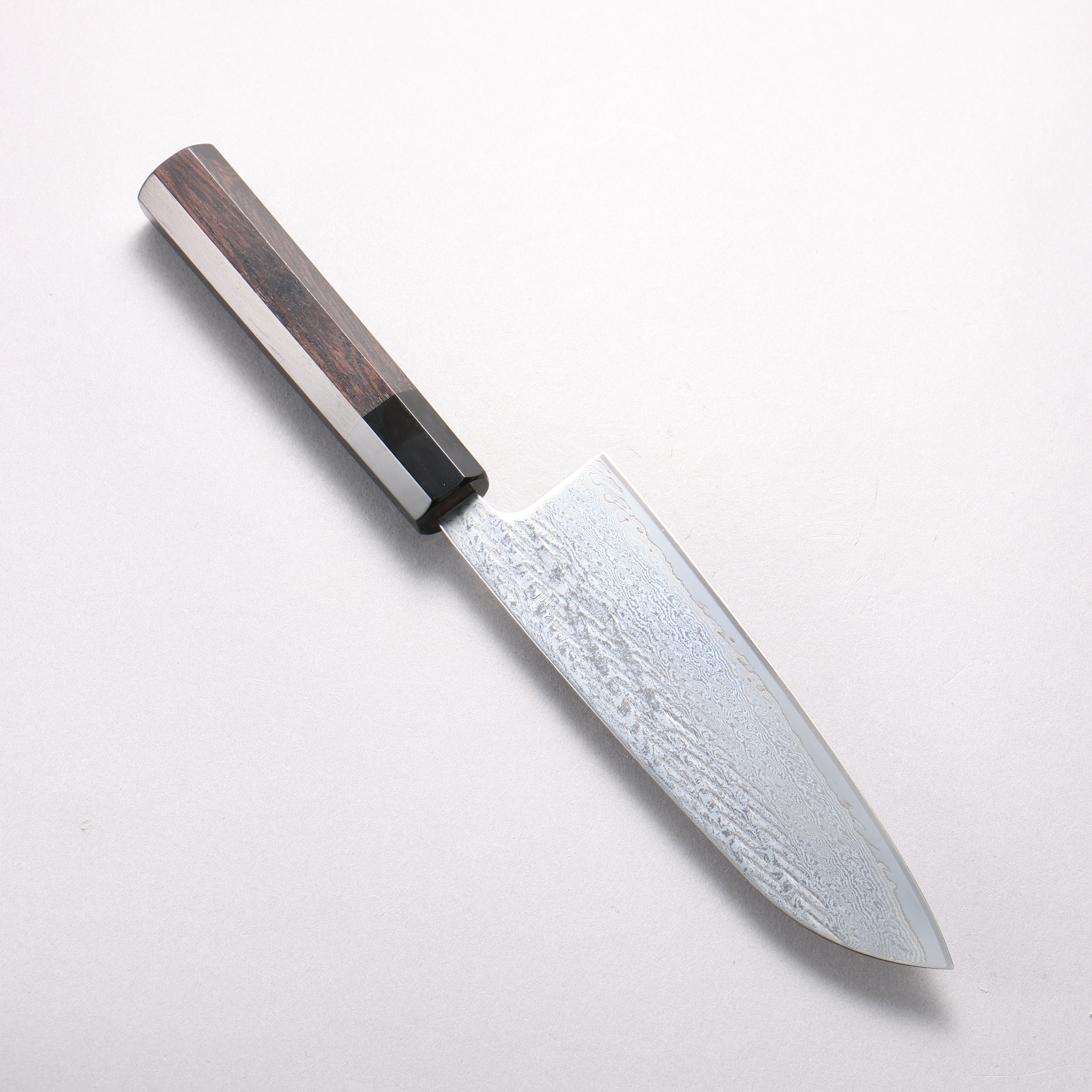 Seisuke Silver Steel No.3 Hammered Damascus Rope Pattern Santoku 170mm Ebony Wood (ferrule: Black Water Buffalo Horn) Handle - Japanny - Best Japanese Knife