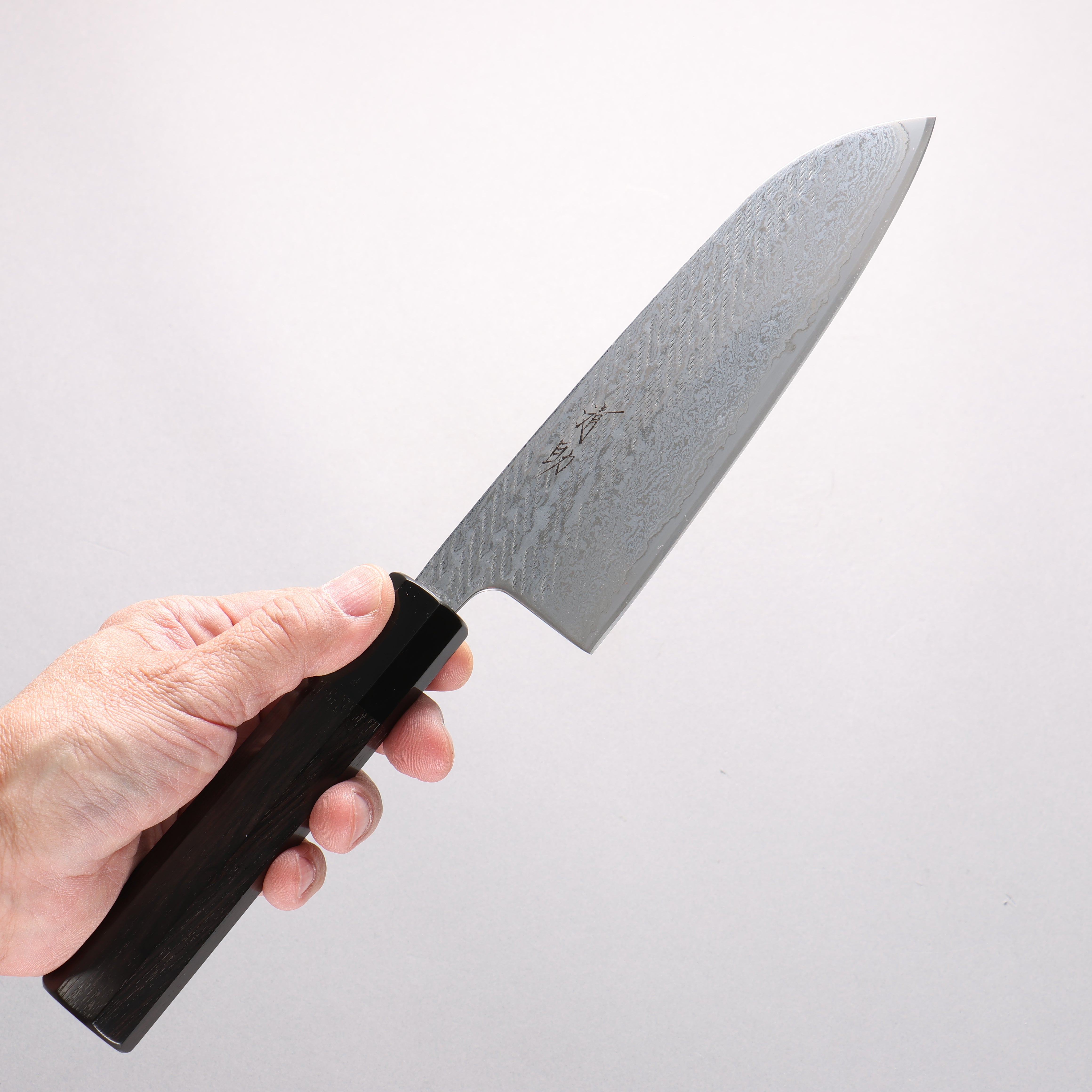 Seisuke Silver Steel No.3 Hammered Damascus Rope Pattern Santoku 170mm Ebony Wood (ferrule: Black Water Buffalo Horn) Handle - Japanny - Best Japanese Knife