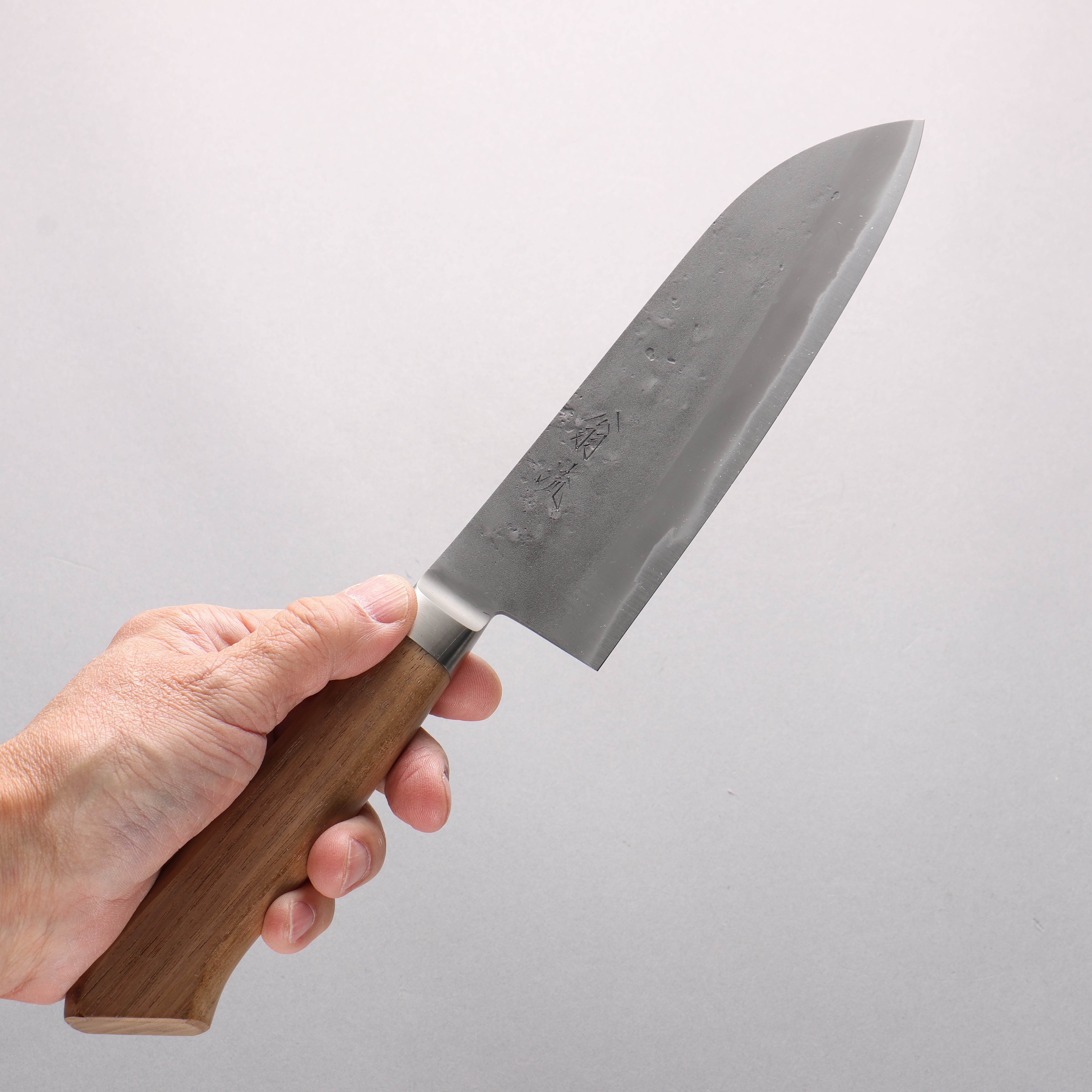 Oul Blue Steel Nashiji Santoku 170mm Walnut Handle SN-03 - Japanny - Best Japanese Knife