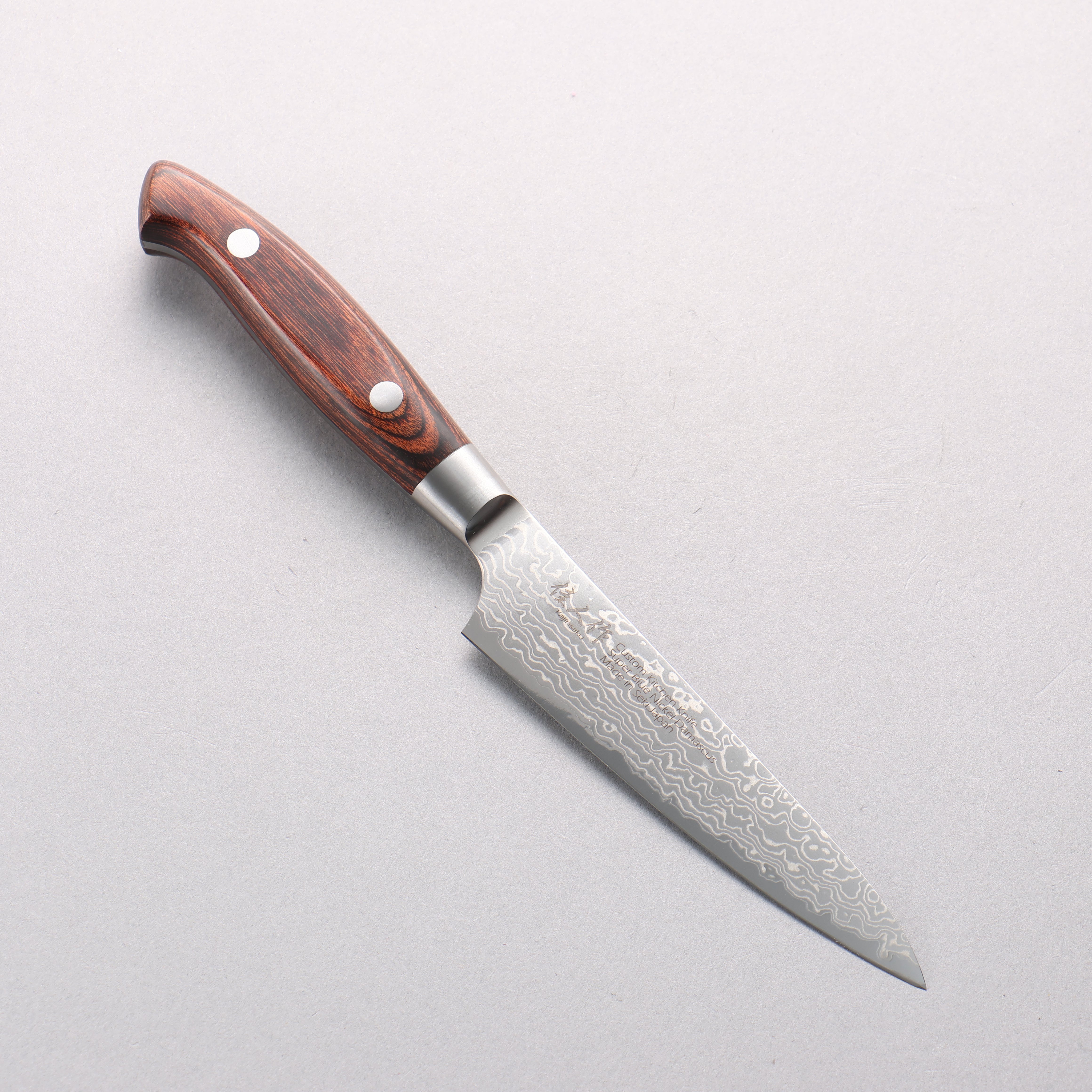 Kajin Blue Super Damascus Petty-Utility 120mm Mahogany Handle - Japanny - Best Japanese Knife