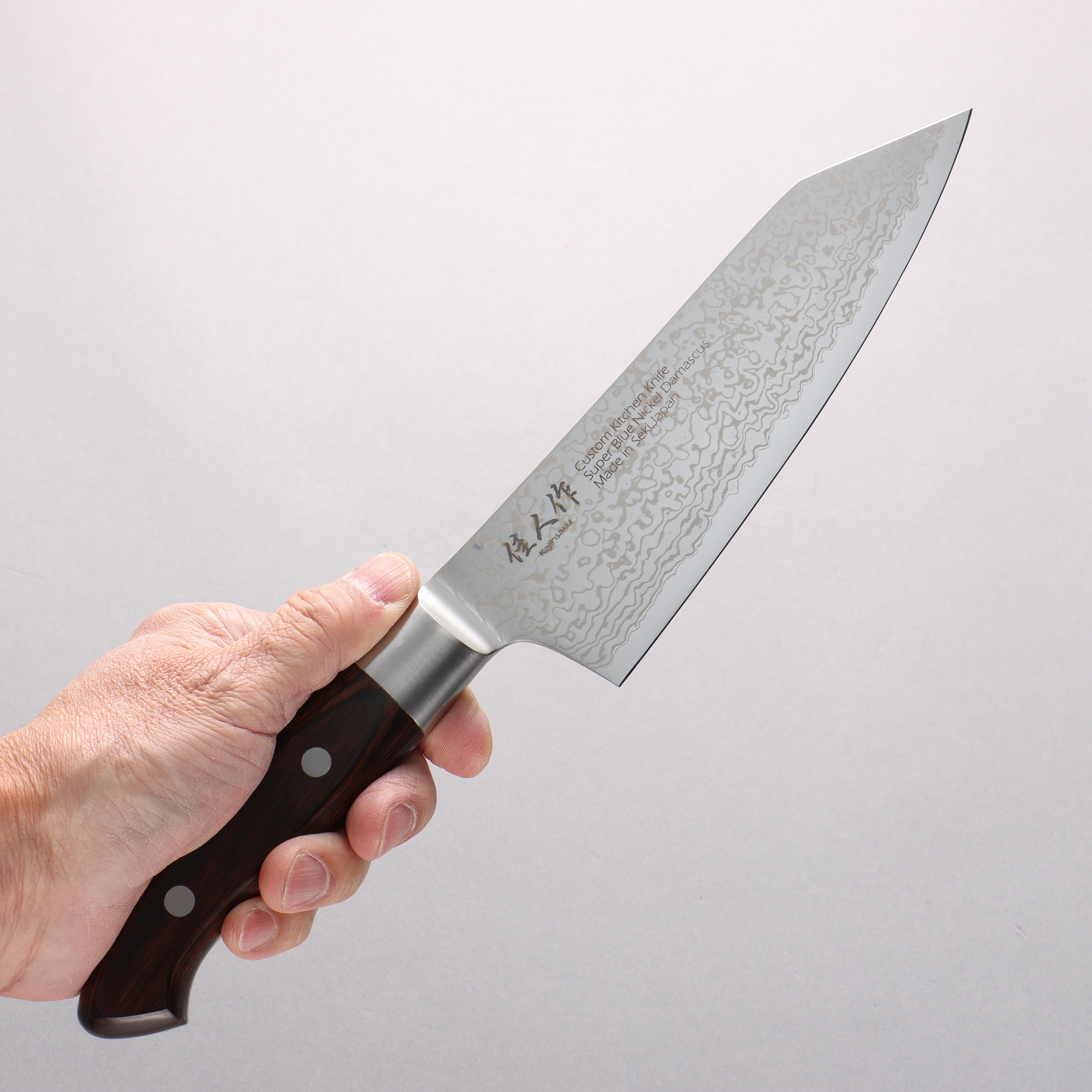 Kajin Blue Super Damascus Kiritsuke Santoku 180mm Mahogany Handle - Japanny - Best Japanese Knife