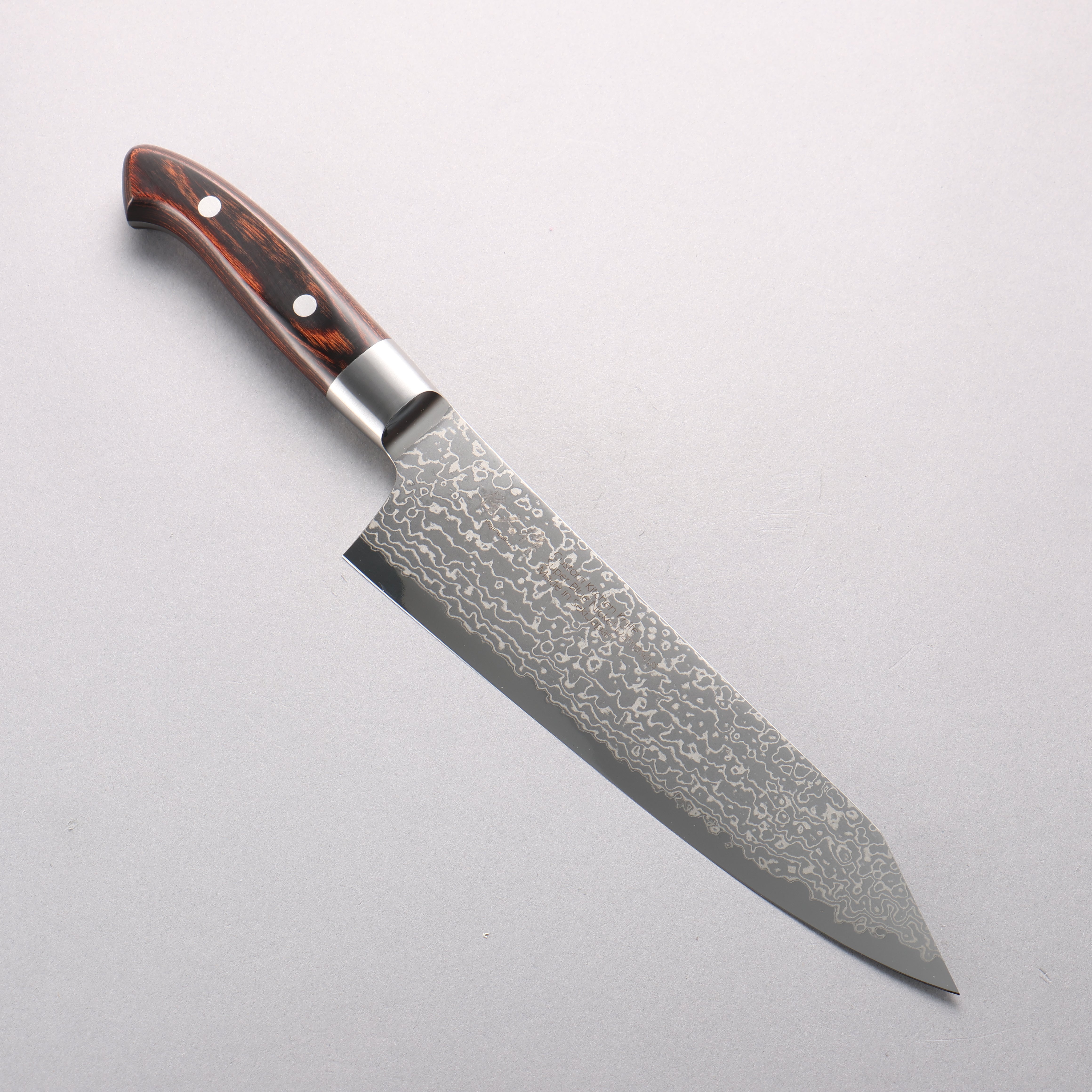 Kajin Blue Super Damascus Kiritsuke Gyuto 210mm Mahogany Handle - Japanny - Best Japanese Knife