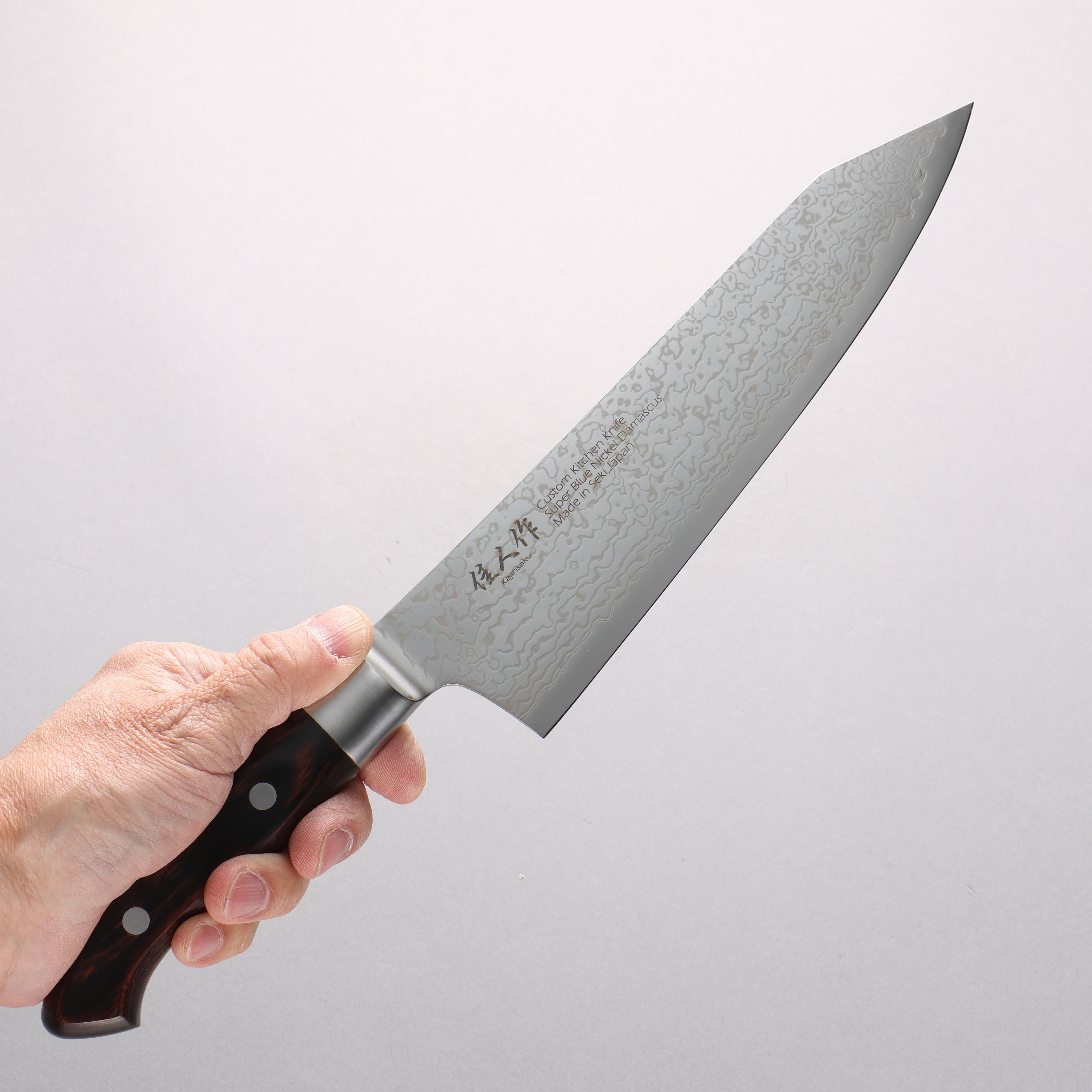 Kajin Blue Super Damascus Kiritsuke Gyuto 210mm Mahogany Handle - Japanny - Best Japanese Knife