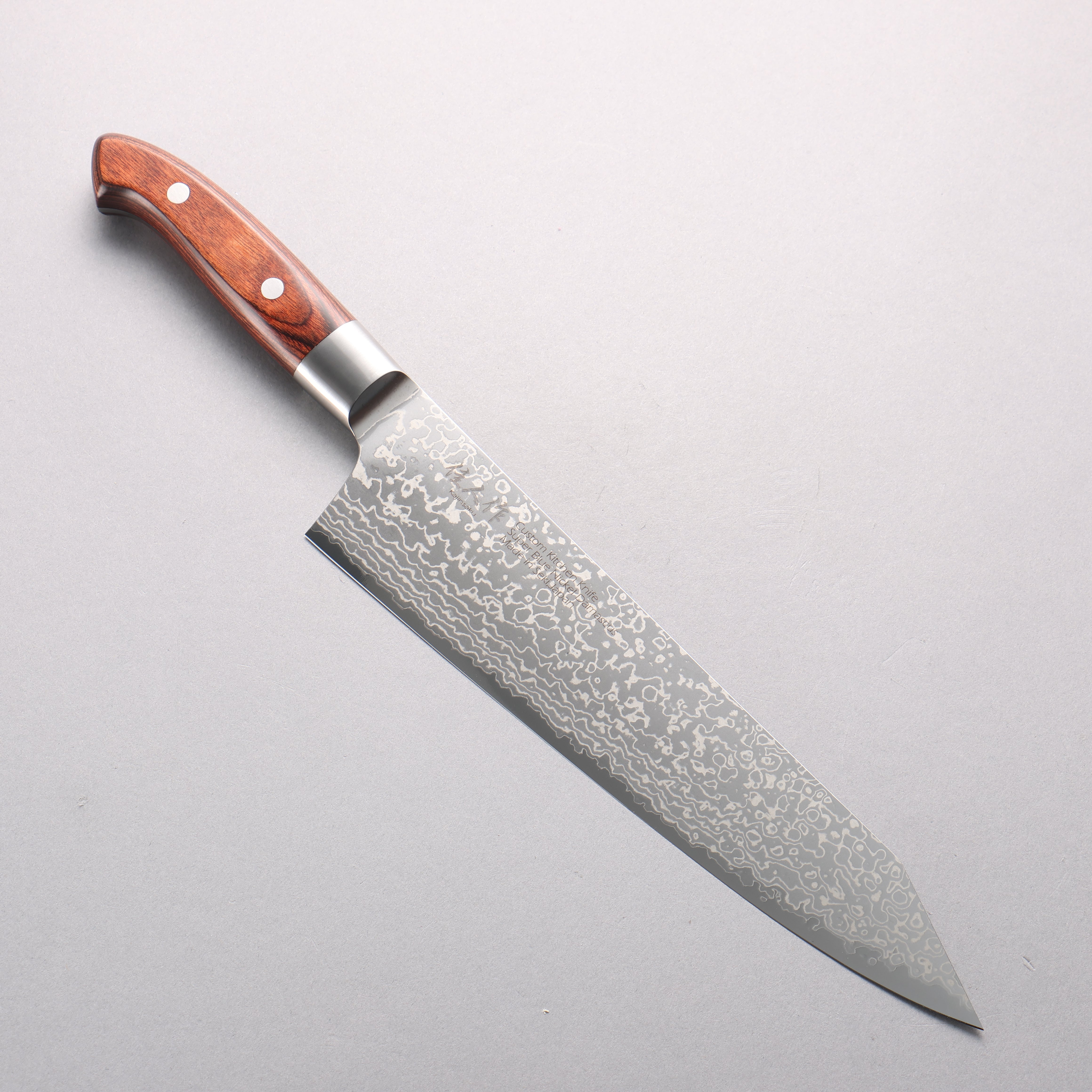 Kajin Blue Super Damascus Kiritsuke Gyuto 240mm Mahogany Handle - Japanny - Best Japanese Knife