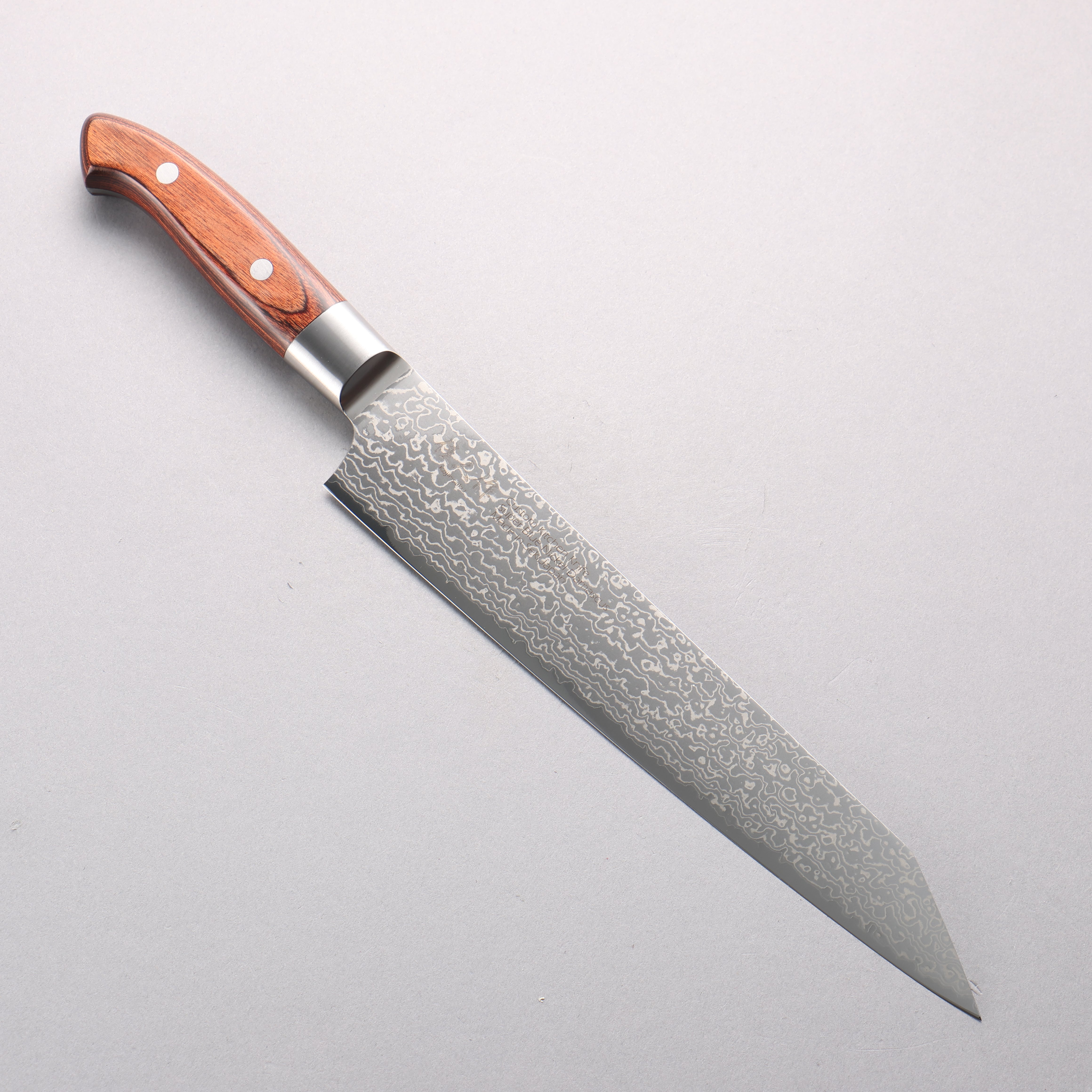 Kajin Blue Super Damascus Kiritsuke Sujihiki 240mm Mahogany Handle - Japanny - Best Japanese Knife
