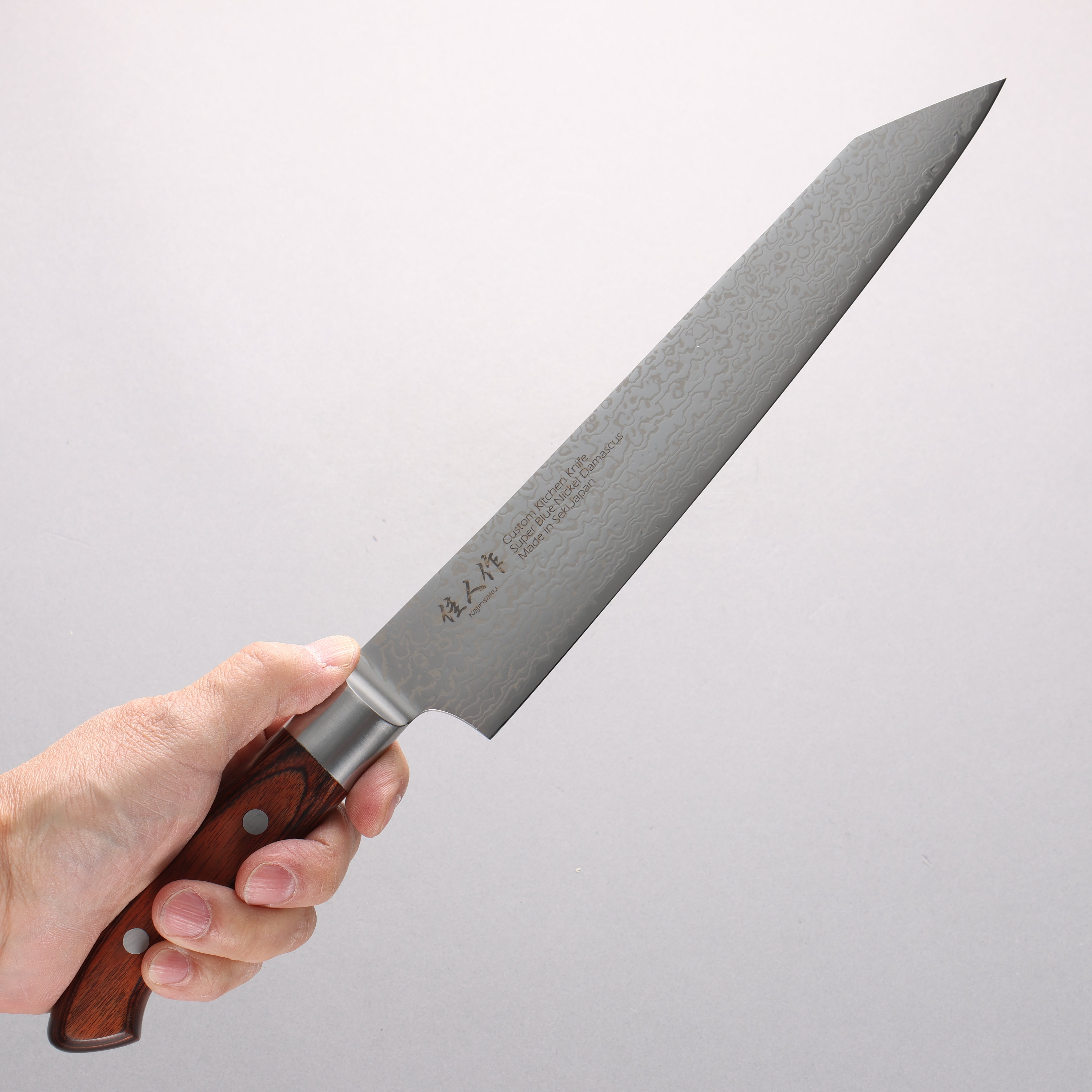 Kajin Blue Super Damascus Kiritsuke Sujihiki 240mm Mahogany Handle - Japanny - Best Japanese Knife