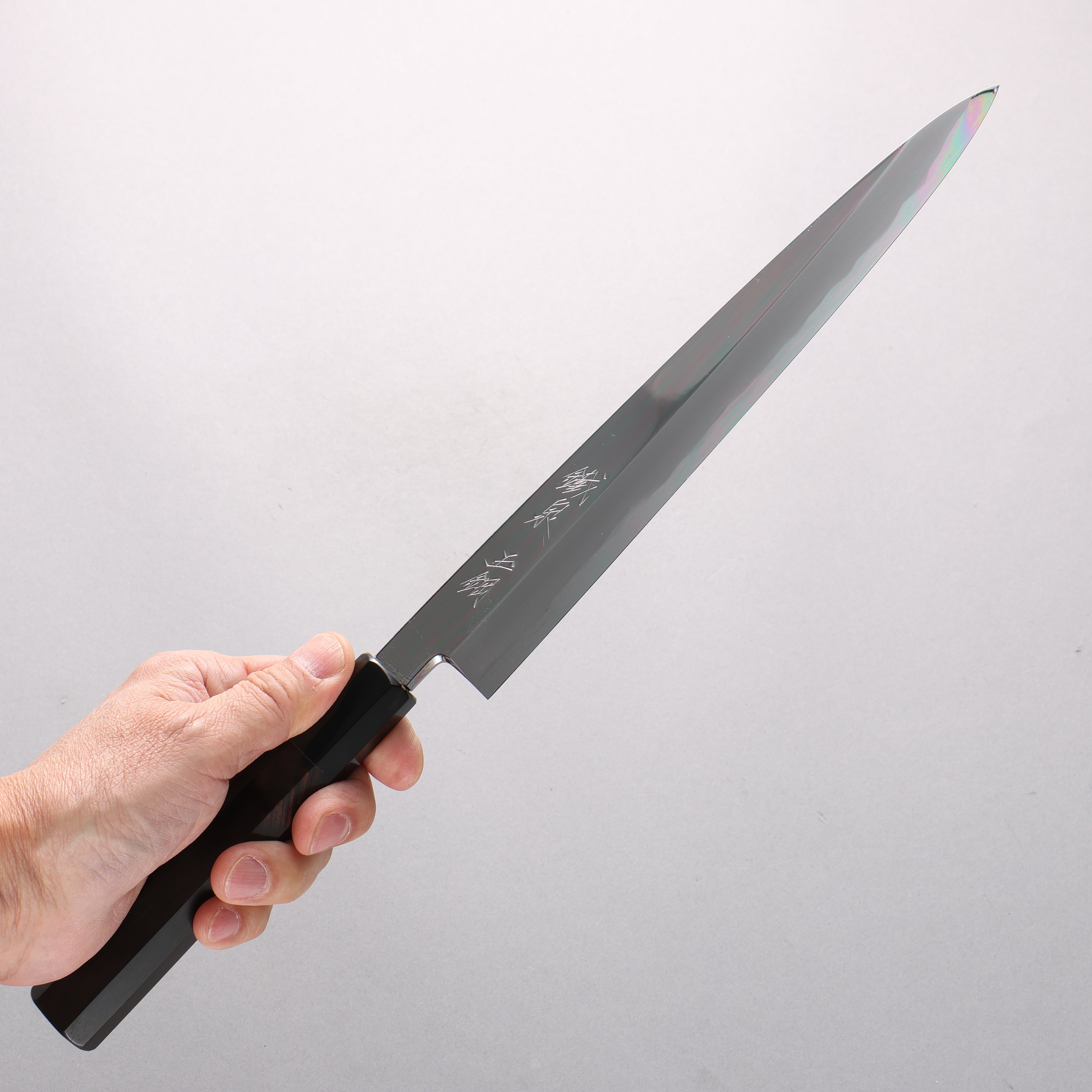 Tessen by Tanaka Tamahagane Mirrored Finish Yanagiba 240mm Ebony Wood Handle with Sheath - Japanny - Best Japanese Knife