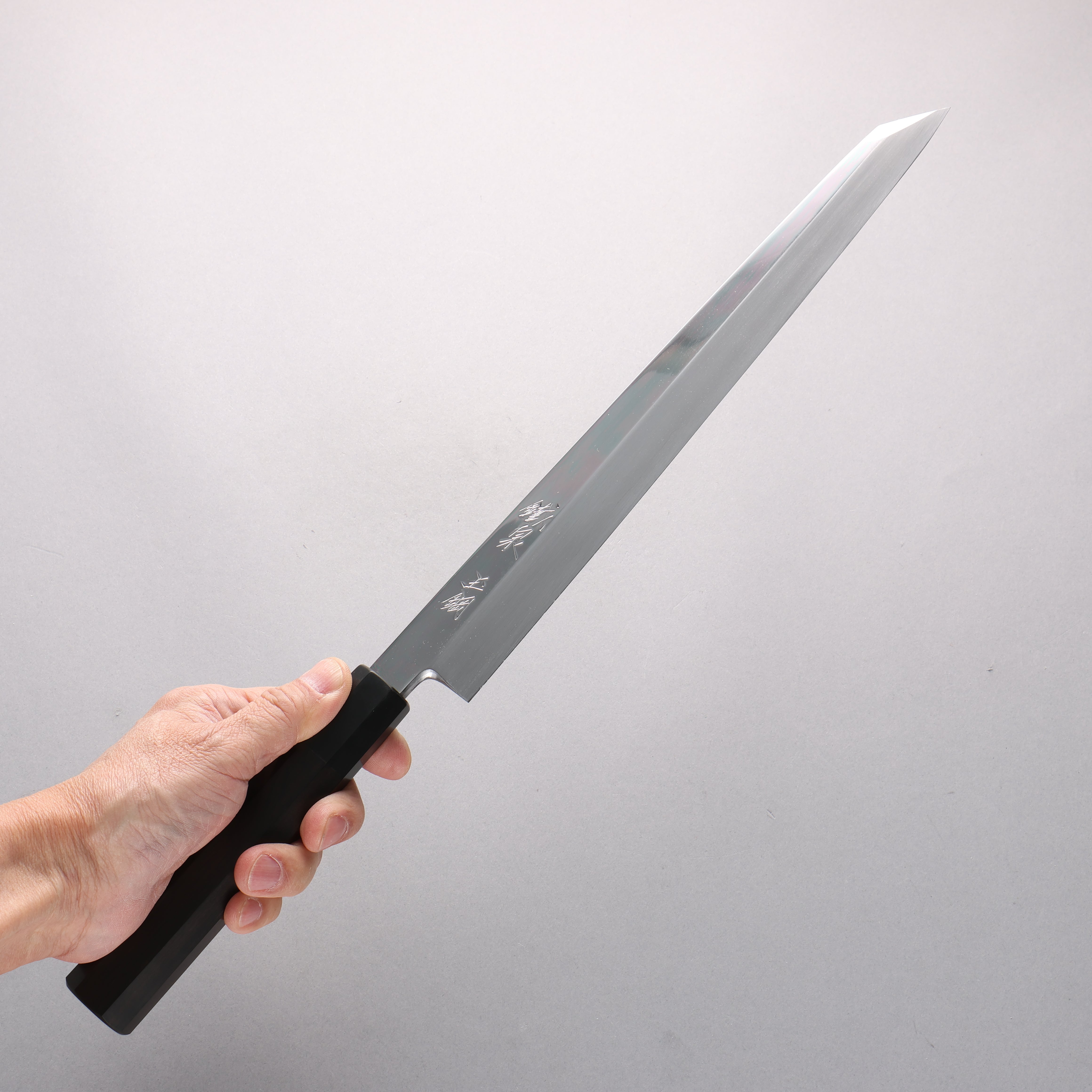 Tessen by Tanaka Tamahagane Mirrored Finish Kiritsuke Yanagiba 300mm Ebony Wood Handle with Sheath - Japanny - Best Japanese Knife