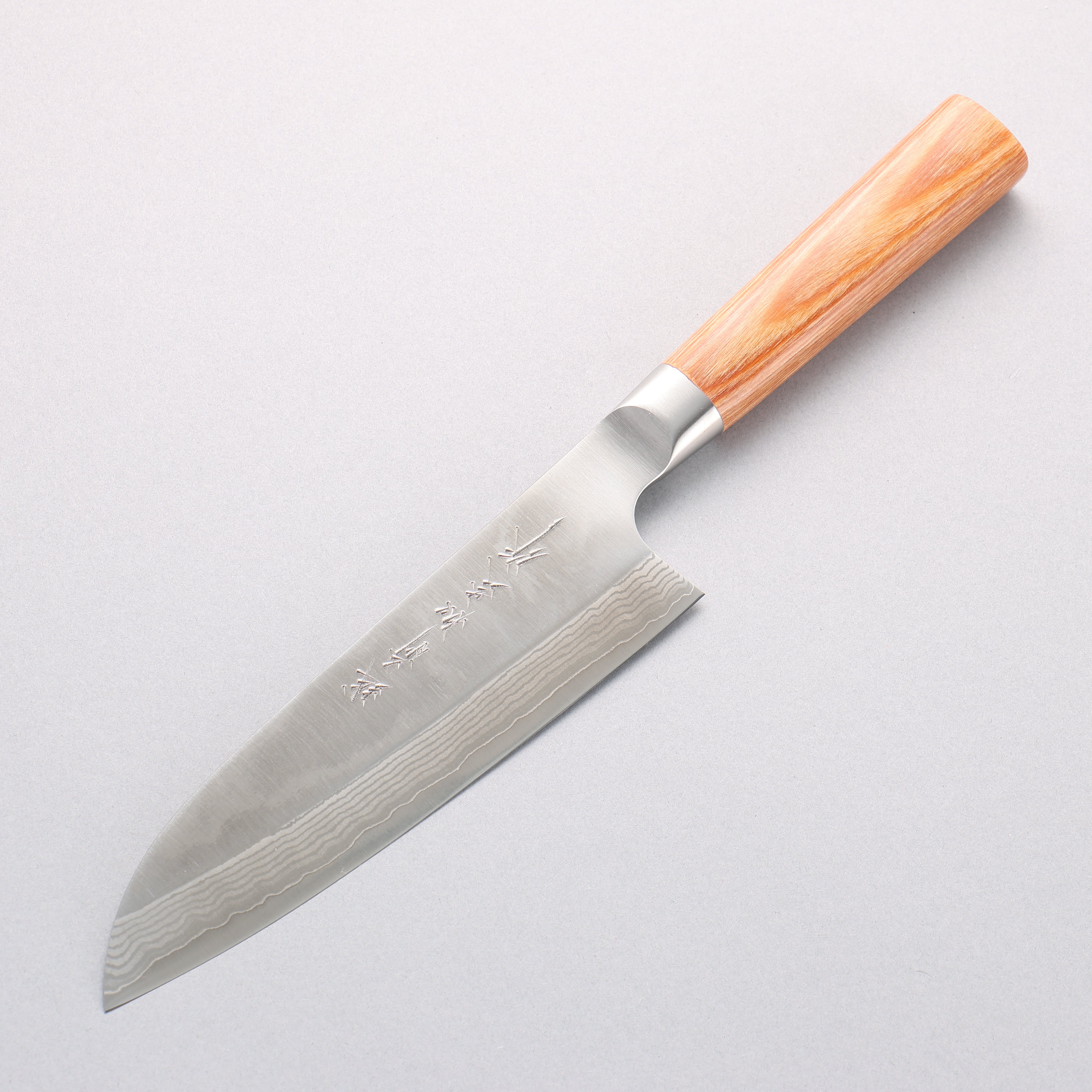 Kamo Hamono VG10 Damascus Santoku 165mm Brown Pakka wood Handle - Japanny - Best Japanese Knife