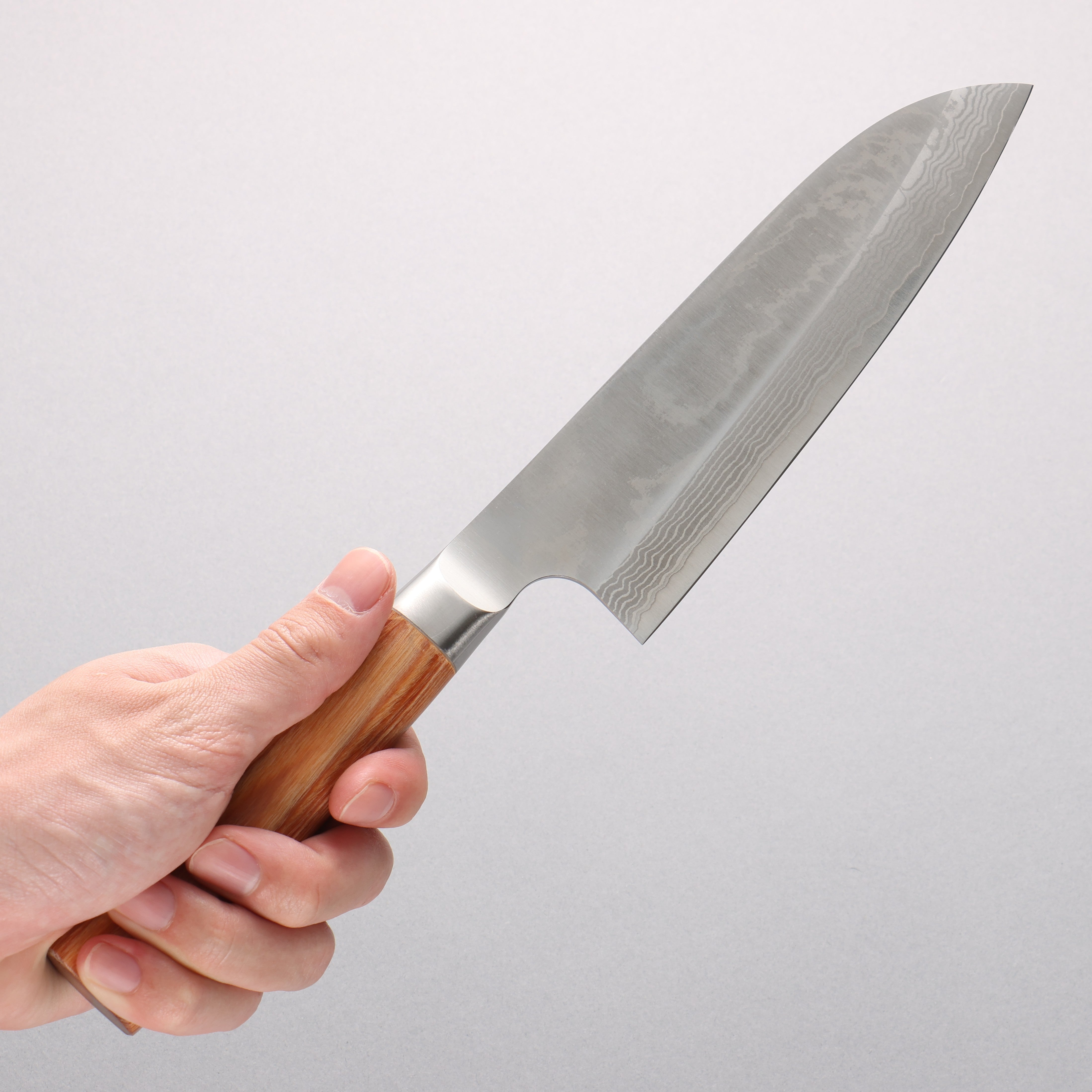 Kamo Hamono VG10 Damascus Santoku 165mm Brown Pakka wood Handle - Japanny - Best Japanese Knife