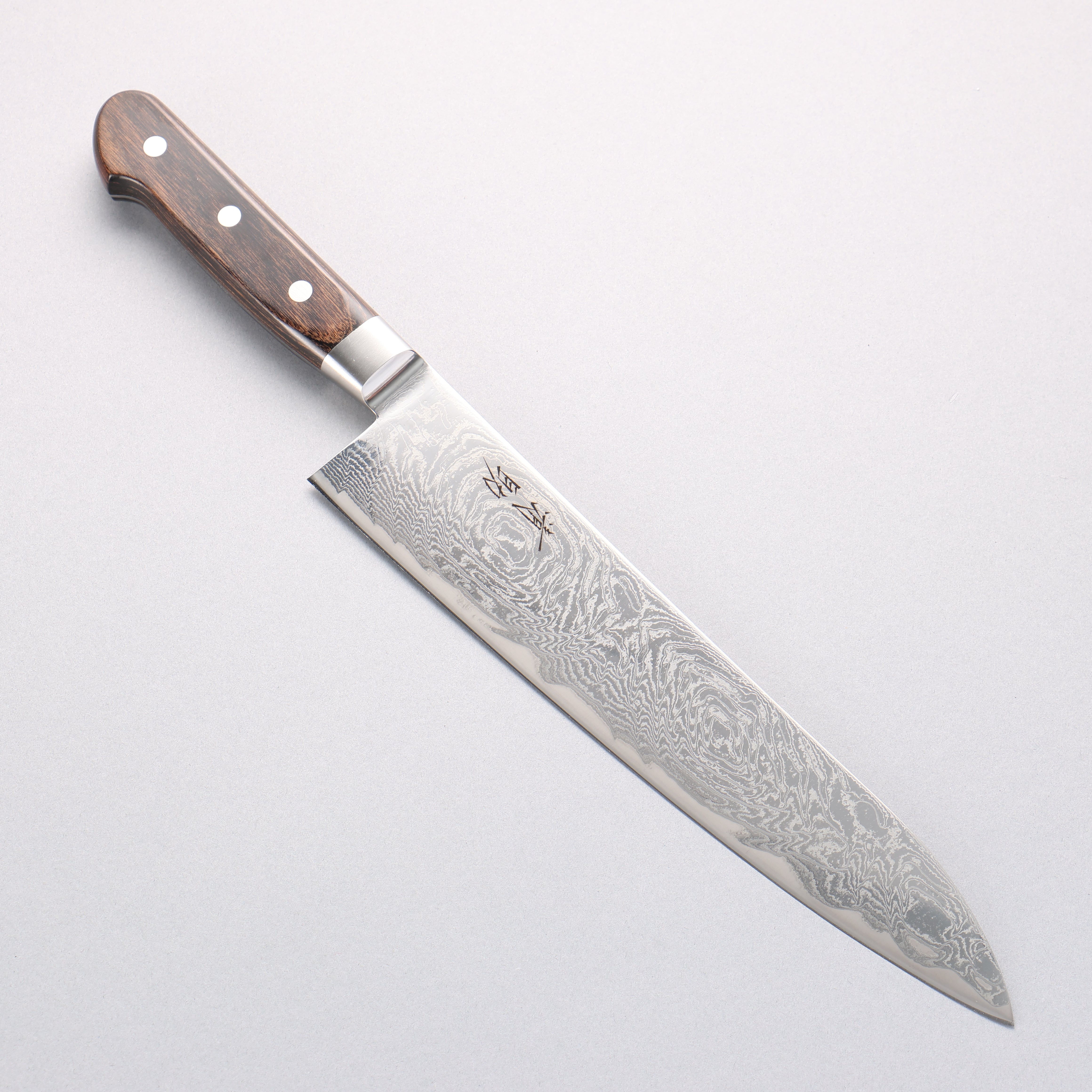 Seisuke Nami AUS10 Mirrored Finish Damascus Gyuto 240mm Brown Pakka wood Handle - Japanny - Best Japanese Knife