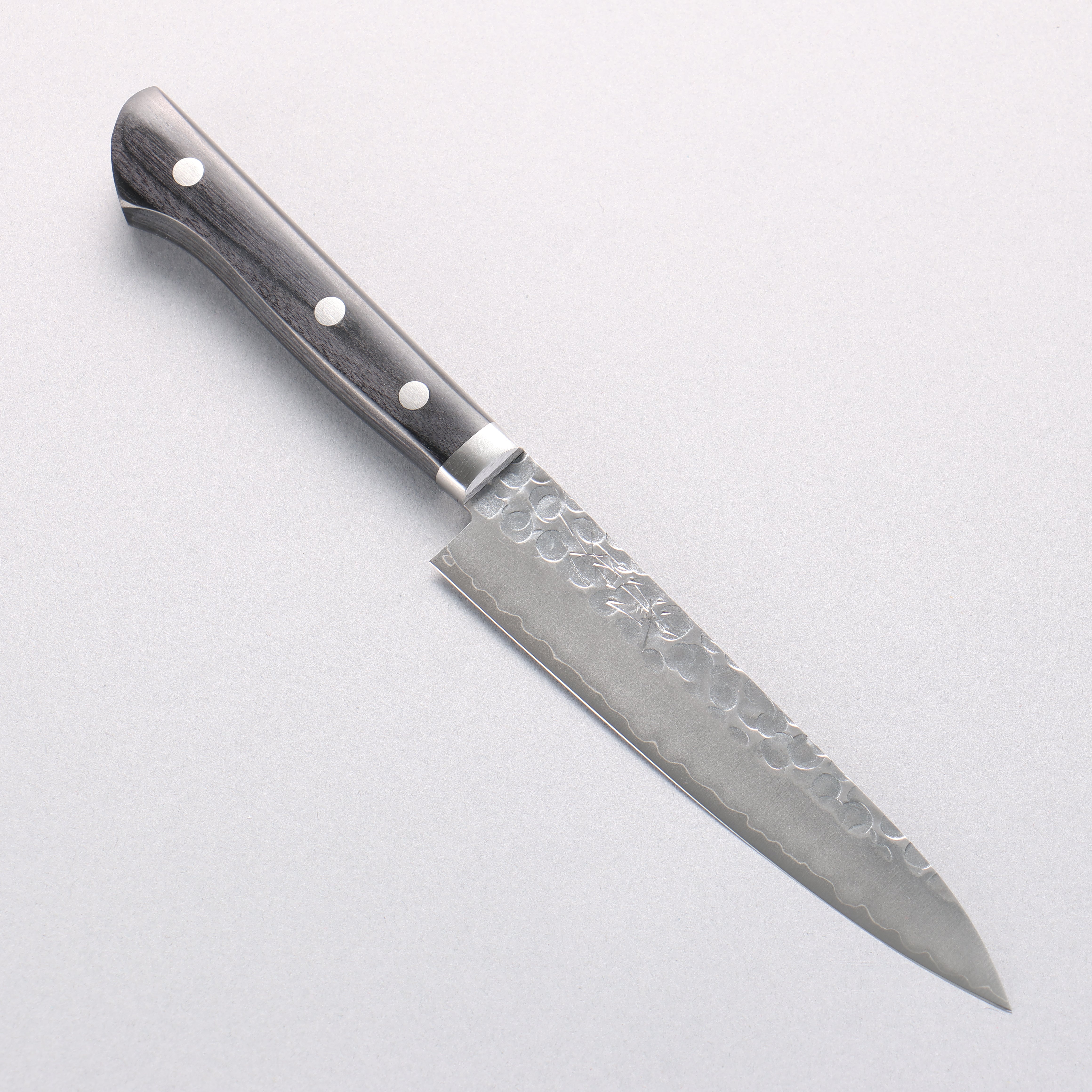 Seisuke VG1 Hammered Migaki Finished Petty-Utility 135mm Black Pakka wood Handle - Japanny - Best Japanese Knife
