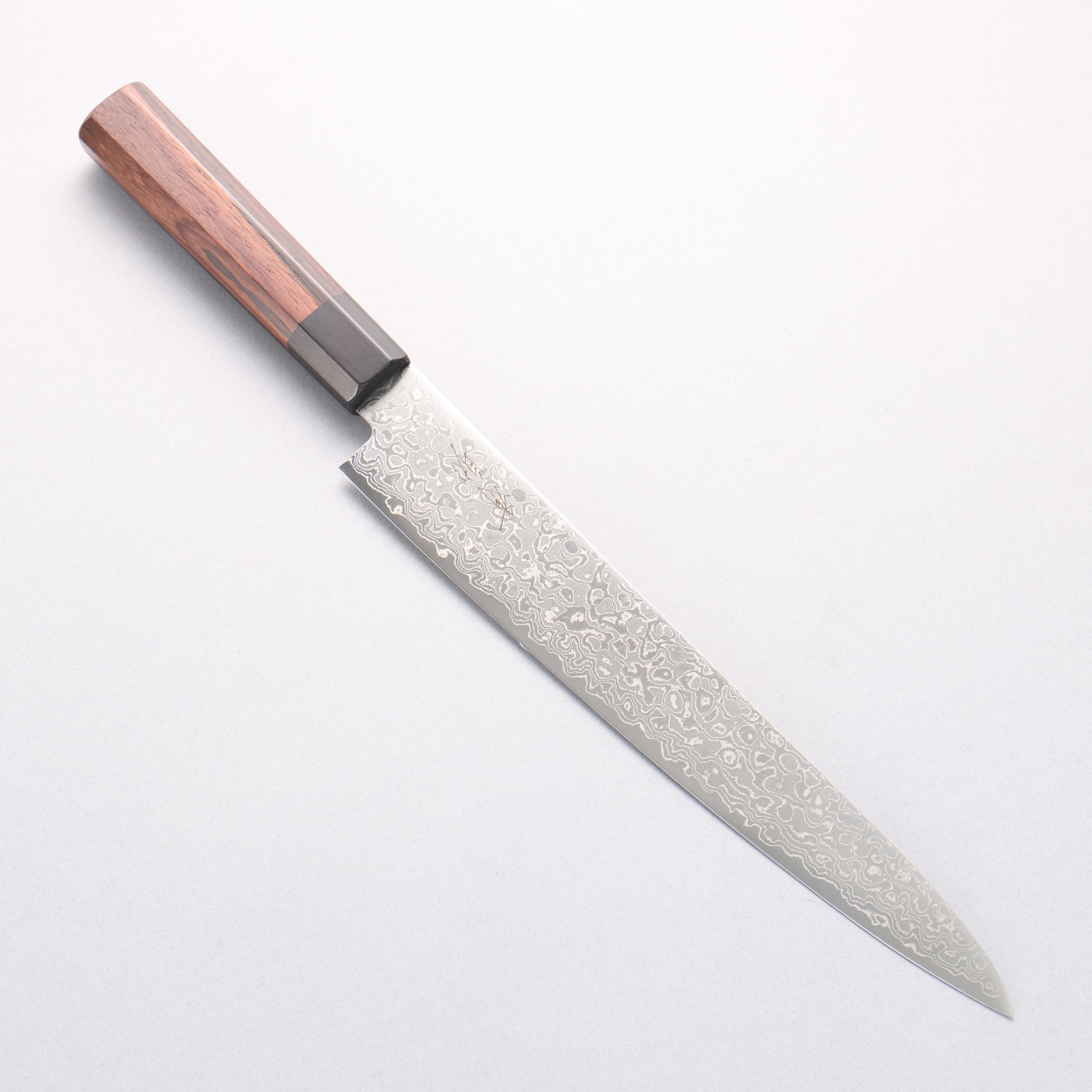 Seisuke AUS10 Damascus Migaki Finished Sujihiki 240mm Rosewood (Ferrule: Black Pakka Wood) Handle - Japanny - Best Japanese Knife