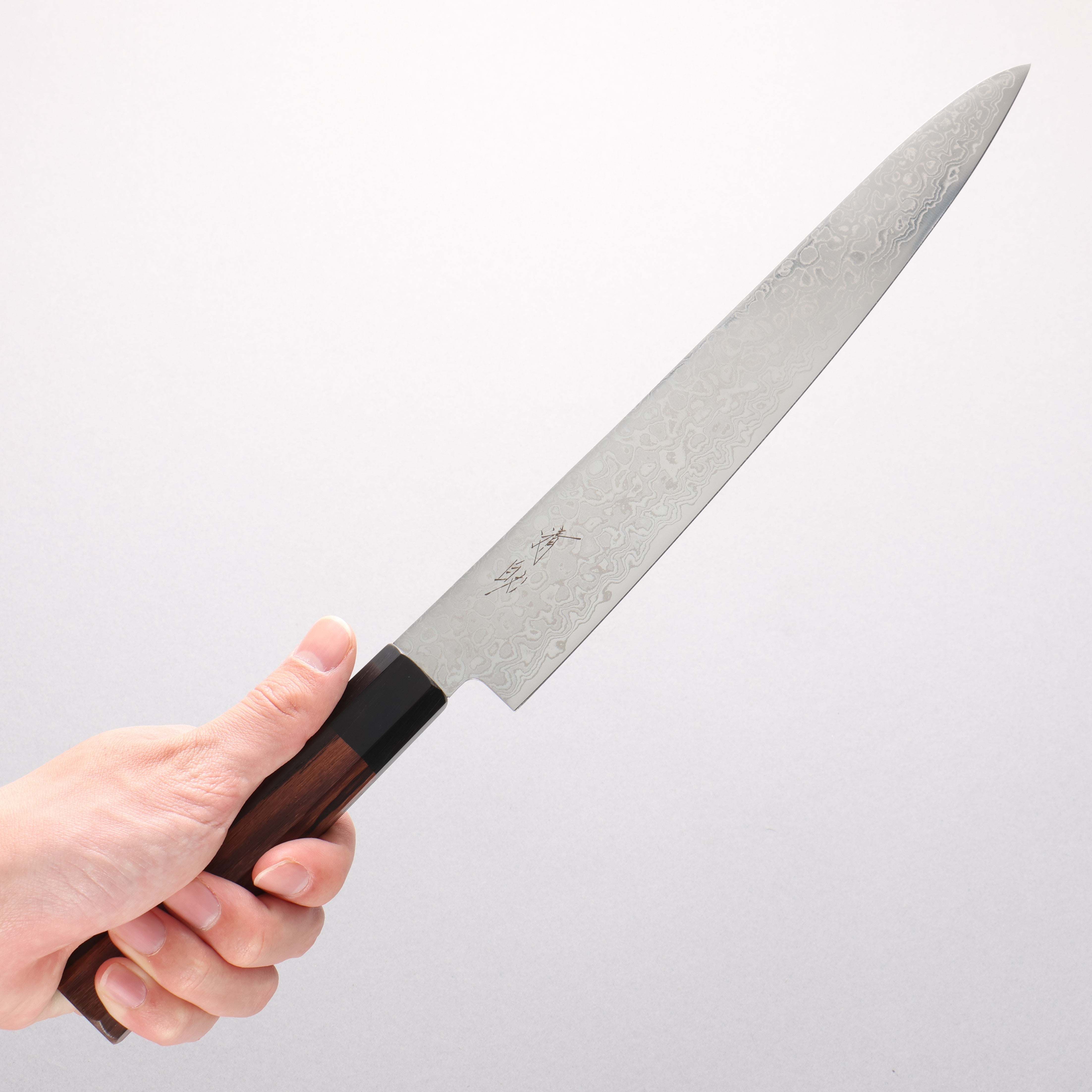 Seisuke AUS10 Damascus Migaki Finished Sujihiki 240mm Rosewood (Ferrule: Black Pakka Wood) Handle - Japanny - Best Japanese Knife